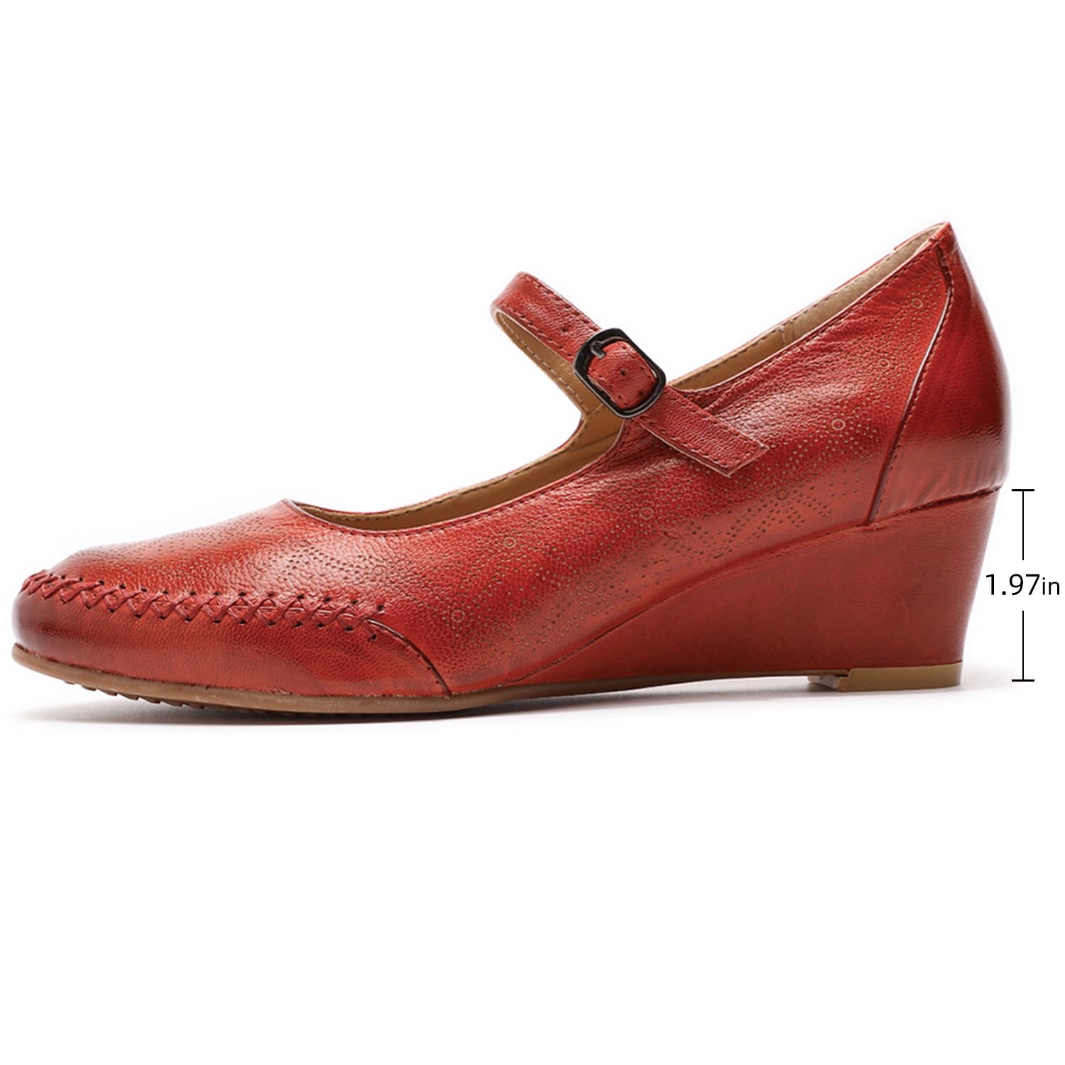 Women's Leather Mary Jane Wedge Pumps - Closed Toe Mid Heel Dress Shoes for Ladies | Comfortable & Stylish for Work, Parties & Weddings