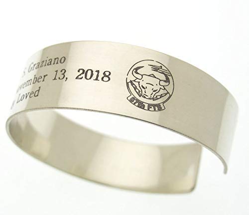 Custom Sterling Silver Military Pilot Cuff Bracelet - Personalized USAF Air Force Gift for Men, Deployment & KIA Memorial - Perfect for Veterans, Airmen & Fighter Jet Enthusiasts | Ideal for Military Appreciation, Memorial Services & Special Occasions