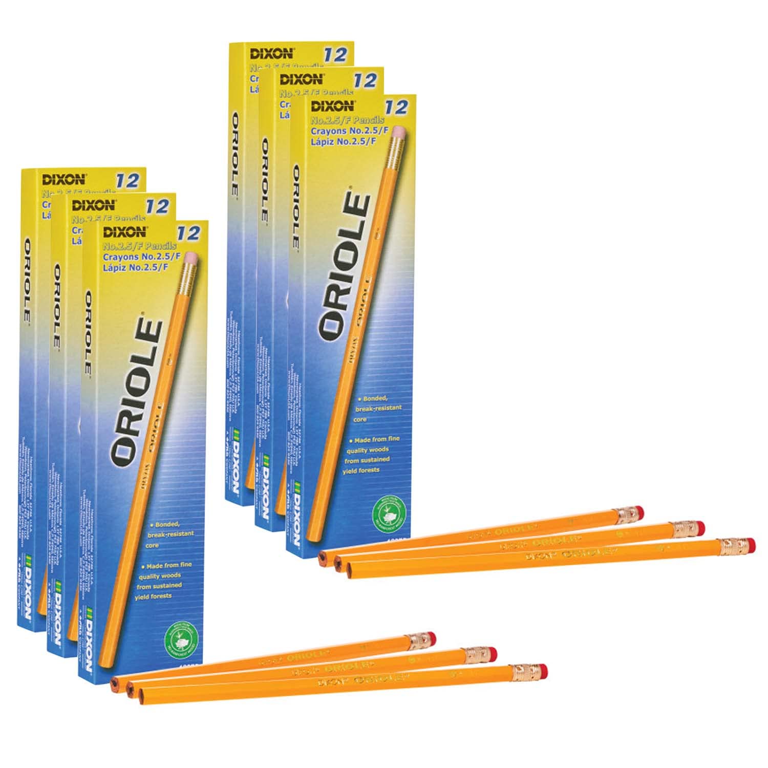 Oriole Yellow No. 2.5 Medium Pencils - Unsharpened, 12 Count (6 Boxes, 6 Pack) - Perfect for School, Office & Art Projects