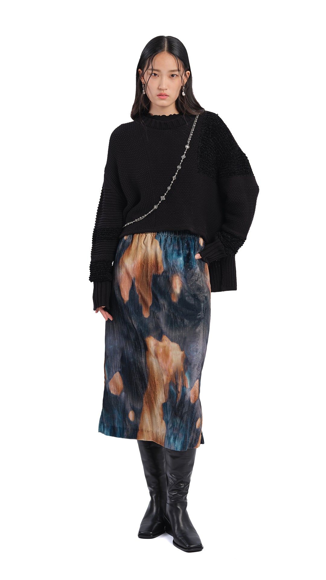 Watercolor Print Velour Skirt for Women - Soft & Stylish Flowy Midi Skirt for Casual Wear, Date Night & Boho Outfits