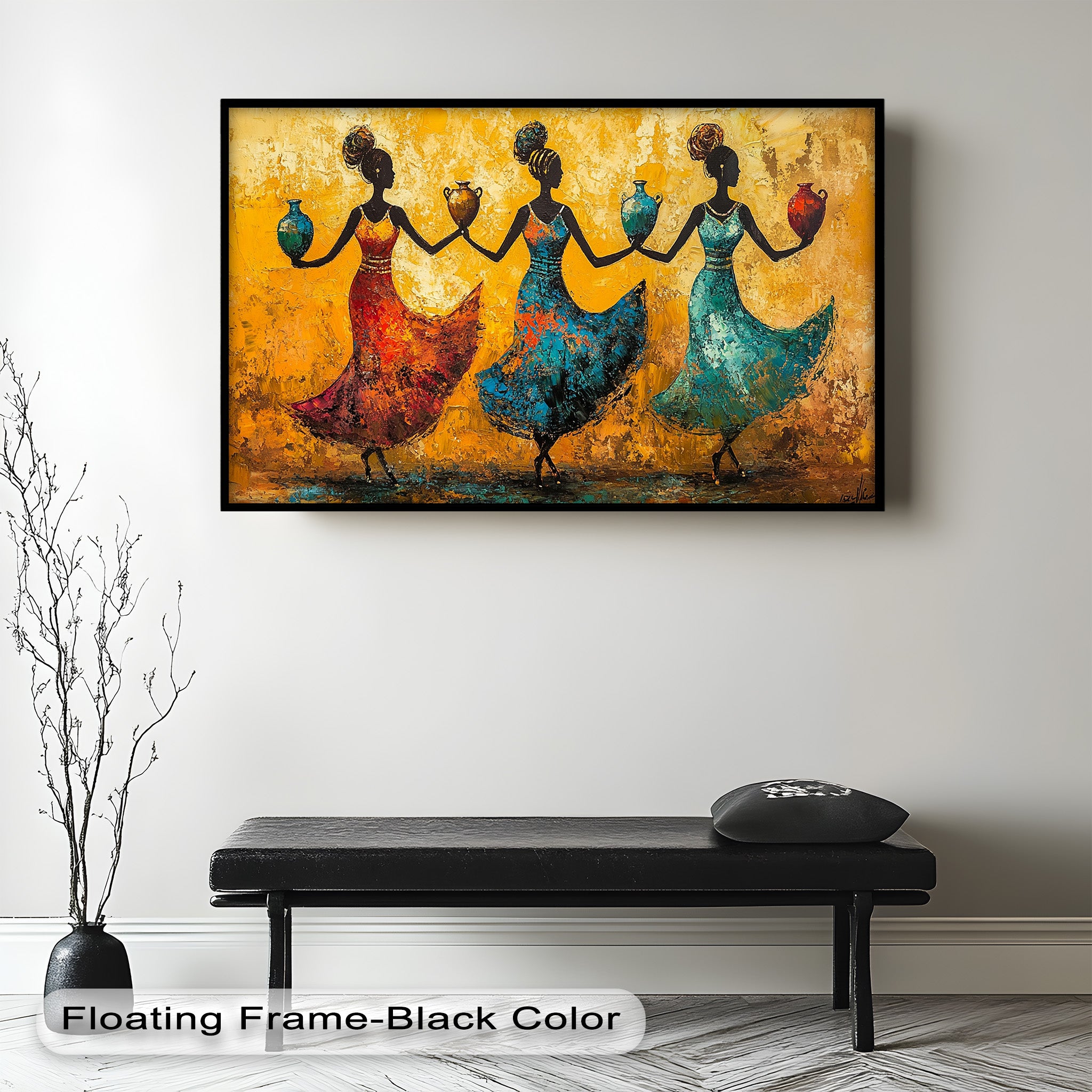 Vibrant African Women Art - Hand-Painted Framed Oil Canvas Wall Decor for Living Room, Bedroom & Office | Unique Cultural Home Decor Gift