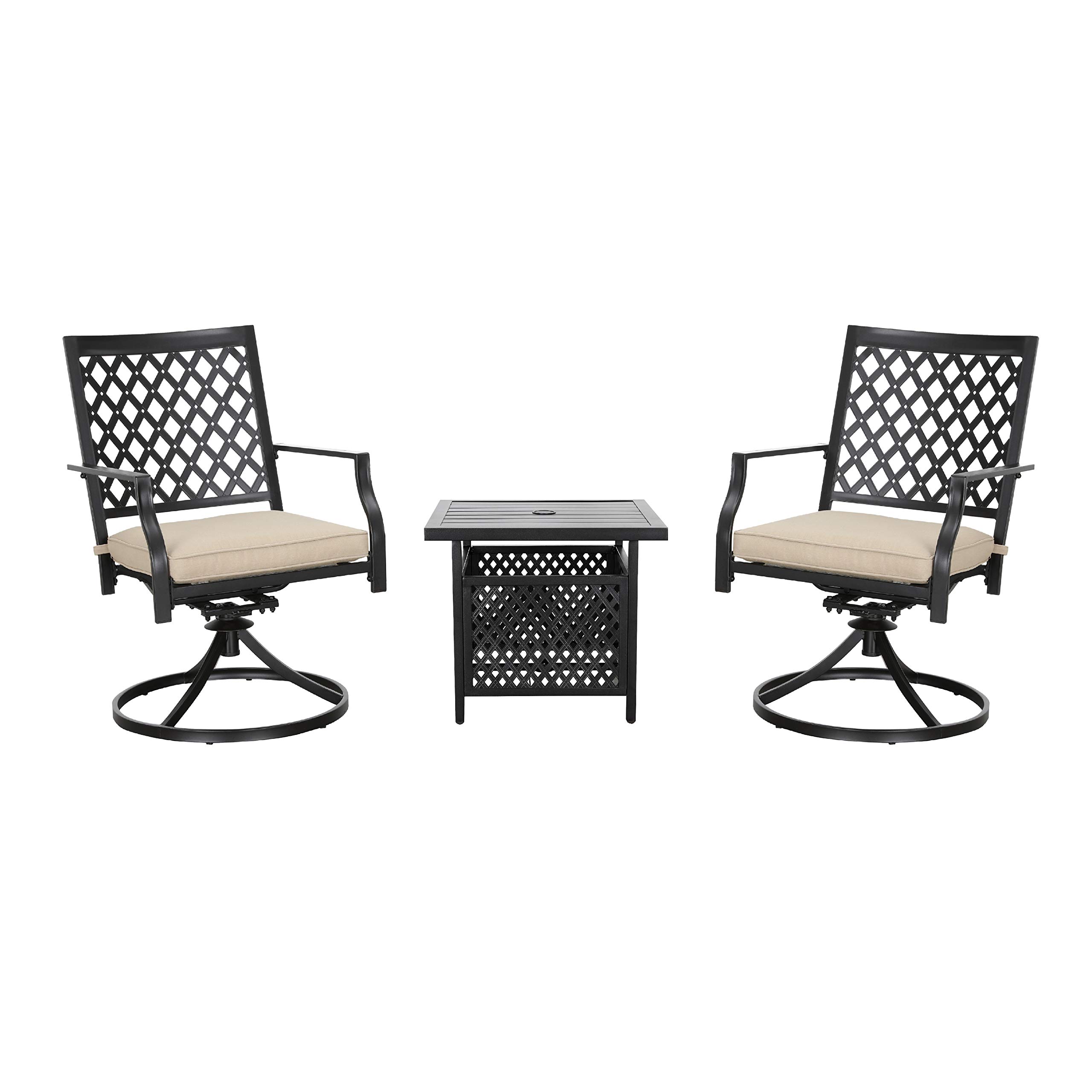 LOKATSE HOME 3-Piece Patio Bistro Set with Swivel Chairs, Outdoor Metal Bar Table & Cushions - Beige - Perfect for Backyard, Garden, Poolside or Balcony Dining