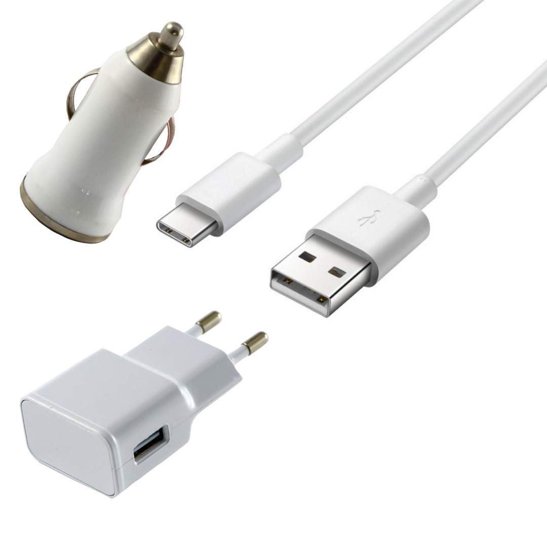 3 in 1 Fast Charger Pack - White Universal Charging Kit with 1M Cable for Xiaomi MI 9 SE/MI 8/A2/Mix 3/Pocophone F1/Redmi Note 7 Pro - Includes Wall & Car Charger by Phonillico | Perfect for Home, Office & Travel Use