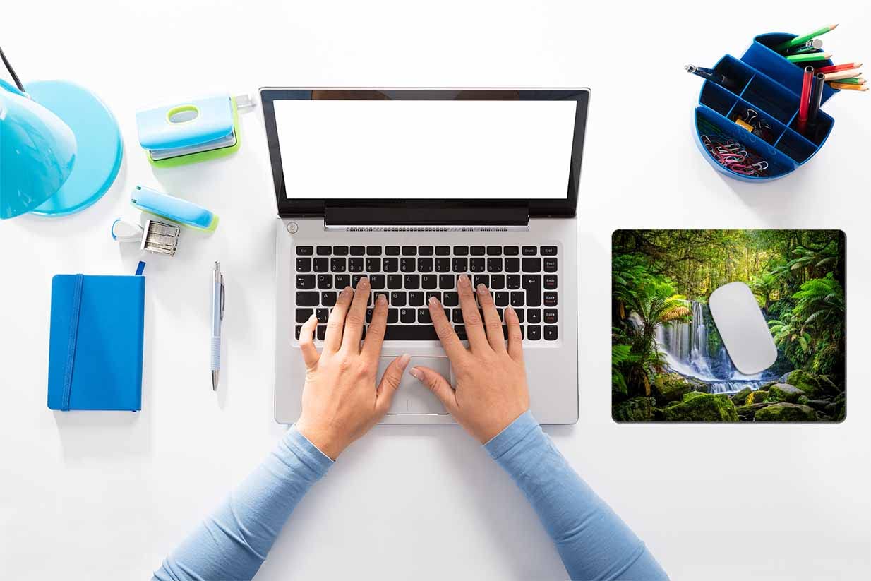 Green Tropical Rainforest Mouse Pad with Waterfall Design - Washable Square Cloth Mousepad for Office & Laptop - Non-Slip Rubber Base for Wireless Mouse - Perfect for Home, Office, and Gaming Desks