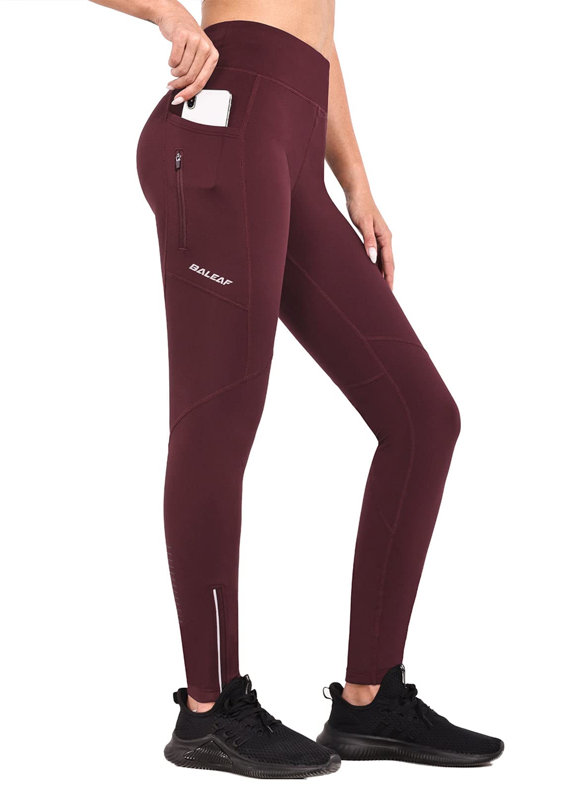 Baleaf Women's Fleece Lined Leggings - Water Resistant Winter Running Tights with Zip Pockets for Hiking, Yoga & Cold Weather Outdoor Activities