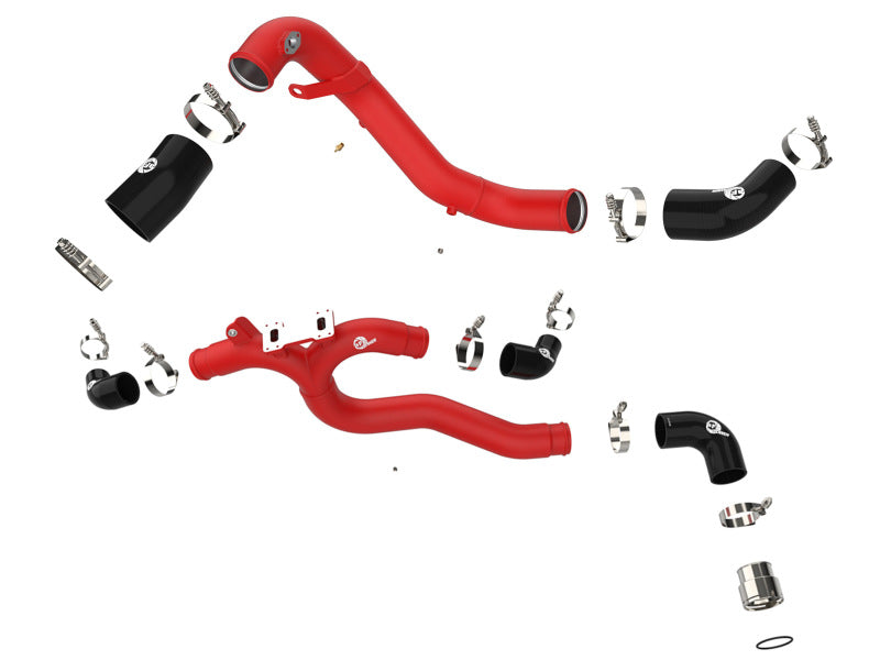 AFE 18-21 Kia Stinger V6 3.3L Turbo Performance Charge Pipe Kit - Aluminum Hot/Cold Intake Pipes (Red) - Upgrade for Better Airflow & Engine Efficiency - Perfect for Street Racing & Performance Tuning