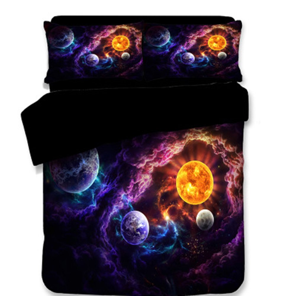 Ailancos Planet Series Duvet Cover Set 3pcs - Kids Cartoon Anime Bedding Set with Comforter Cover - Soft & Breathable Quilt Cover for Boys Girls Bedroom Decor (Space Theme) - Perfect for Kids Room, Nursery, or Gift