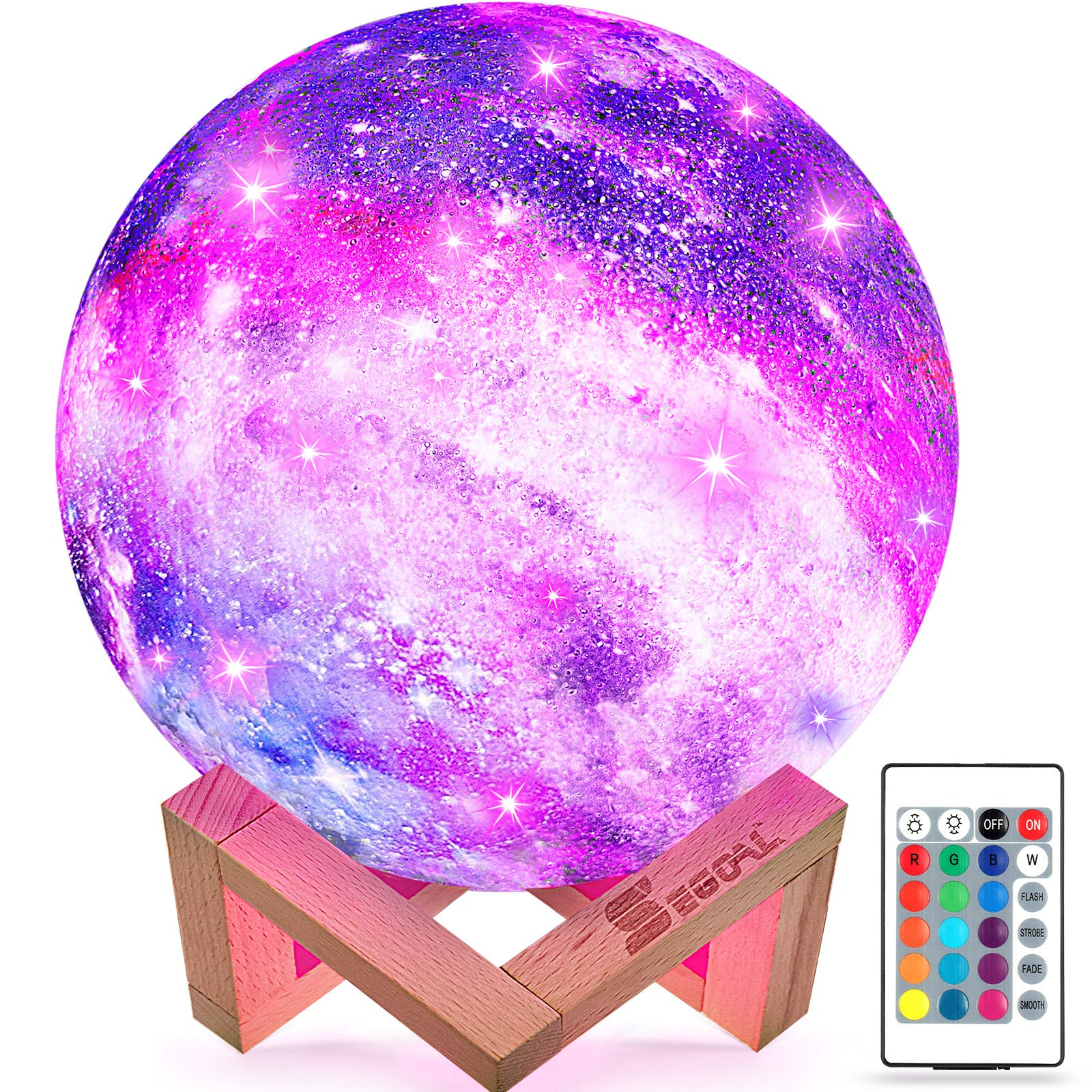 SEGOAL 5.9 Inch 3D Moon Lamp with Wood Stand - 16 Color Changing LED Galaxy Night Light for Kids, Touch & Remote Control, USB Rechargeable - Perfect Birthday Gift for Boys, Girls, Babies & Children | Bedroom Decor, Nursery Light, Romantic Gift for Couples, Meditation Atmosphere
