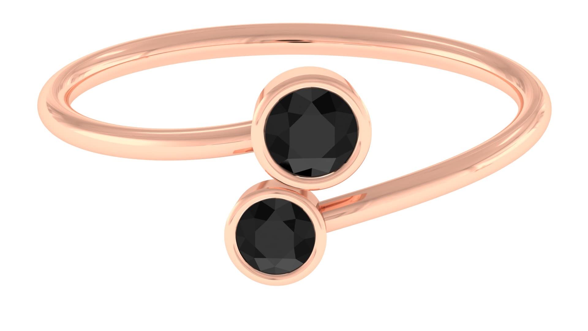 1/4 CT Natural Black Spinel Promise Ring - 14K Gold Bezel Set Two Stone Engagement Ring for Women | Minimalist Bypass Design for Anniversary, Wedding & Gift Giving