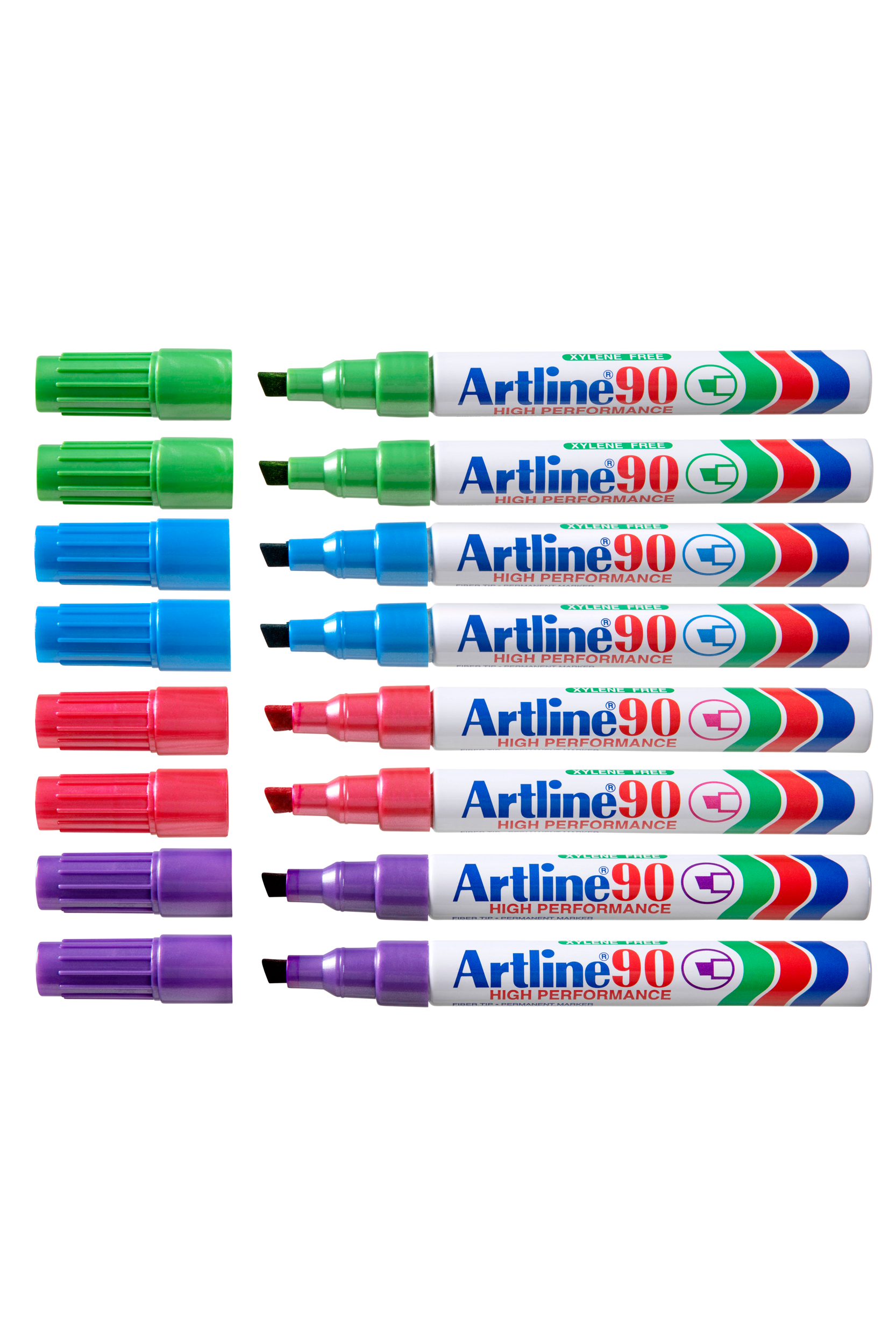 Artline 90 Bright Colors Permanent Markers - Chisel Tip, 12-Pack - Ideal for Office, School, Art Projects & DIY Crafts