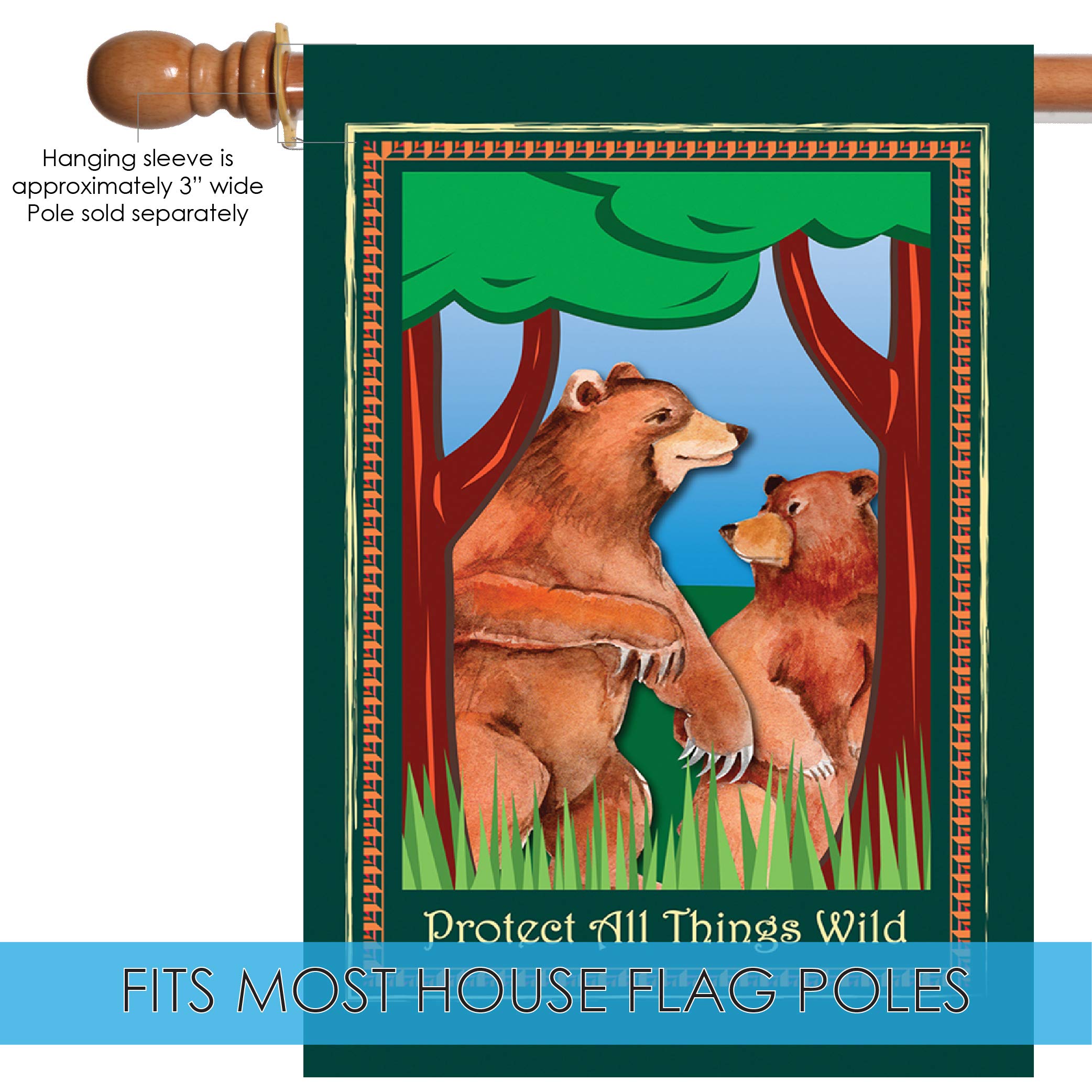 Toland Home Garden 28 x 40 Inch Decorative House Flag - Protect Bears Design - Perfect for Outdoor Decoration, Seasonal Display & Wildlife Support