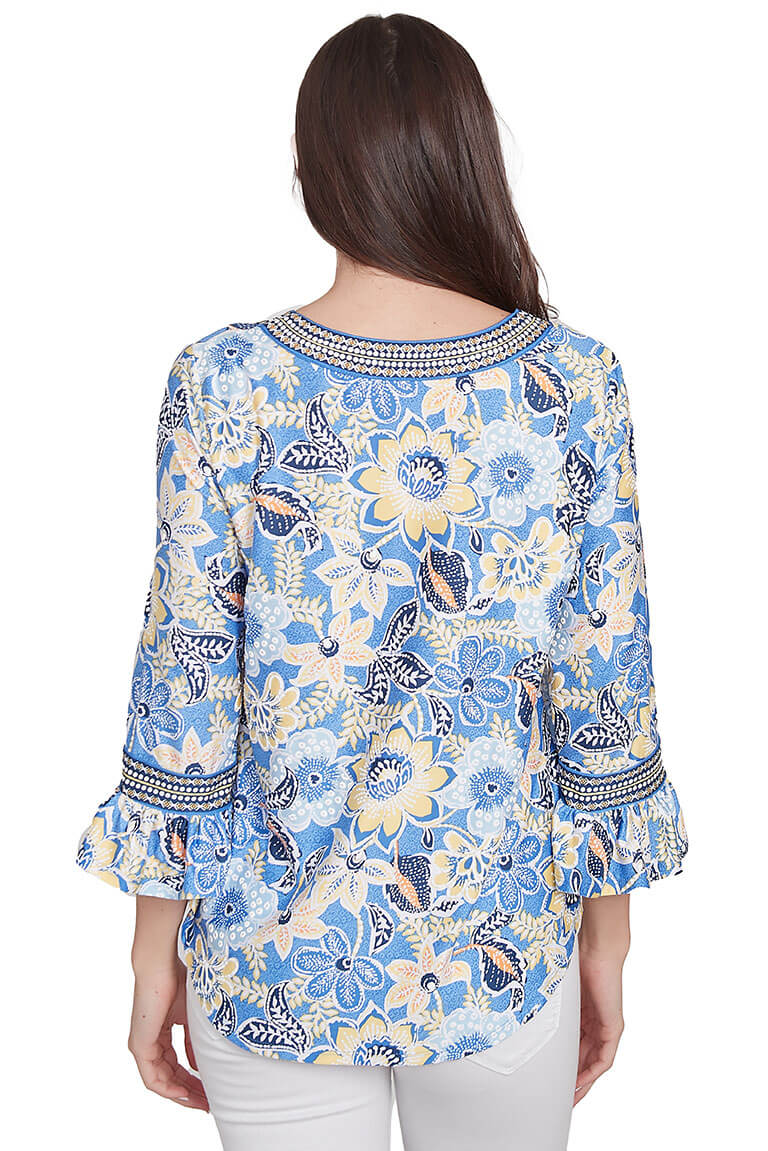 Bella Vista U Neck Bell Sleeve Blouse - Women's Elegant Flowy Tunic Top for Casual Wear & Office Outfits