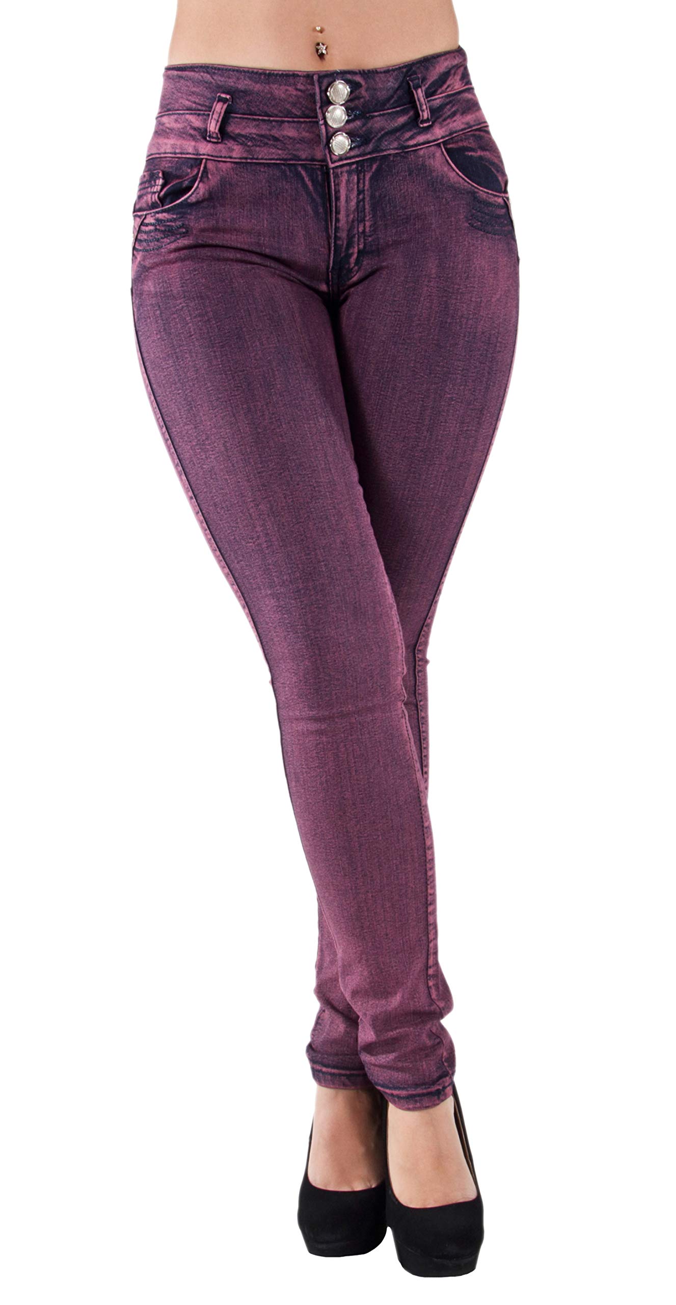 Plus & Junior Size Butt Lift Levanta Cola Skinny Pink Denim Women's Jeans - Flattering High-Waisted Stretch Jeans for Curvy Women | Perfect for Casual Wear, Night Out & Bodycon Outfits