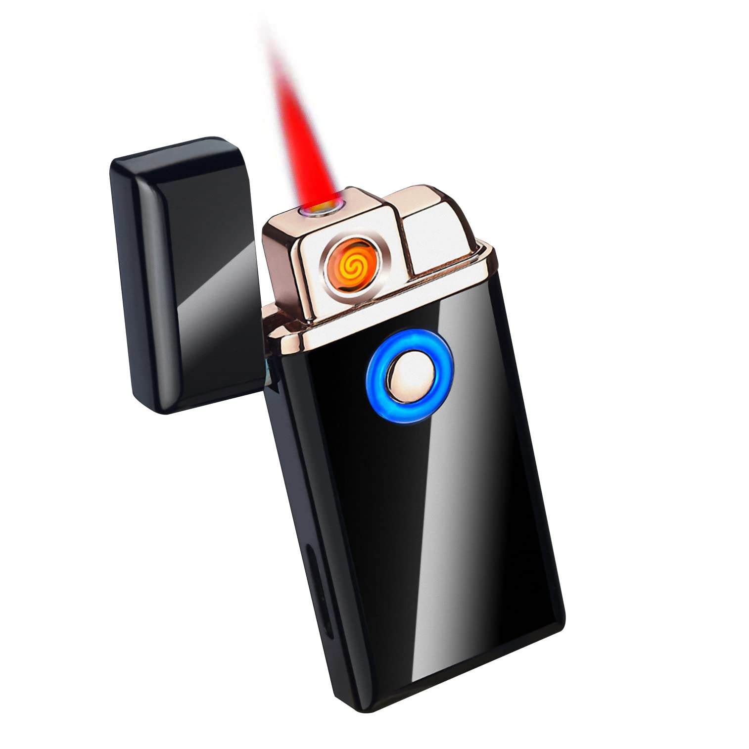 USB Rechargeable Windproof Lighter - Dual Gas & Electric Heating Wire for BBQ, Camping, Hiking - Visible Gas Tank for Outdoor Adventures, Candle Lighting & Emergency Use