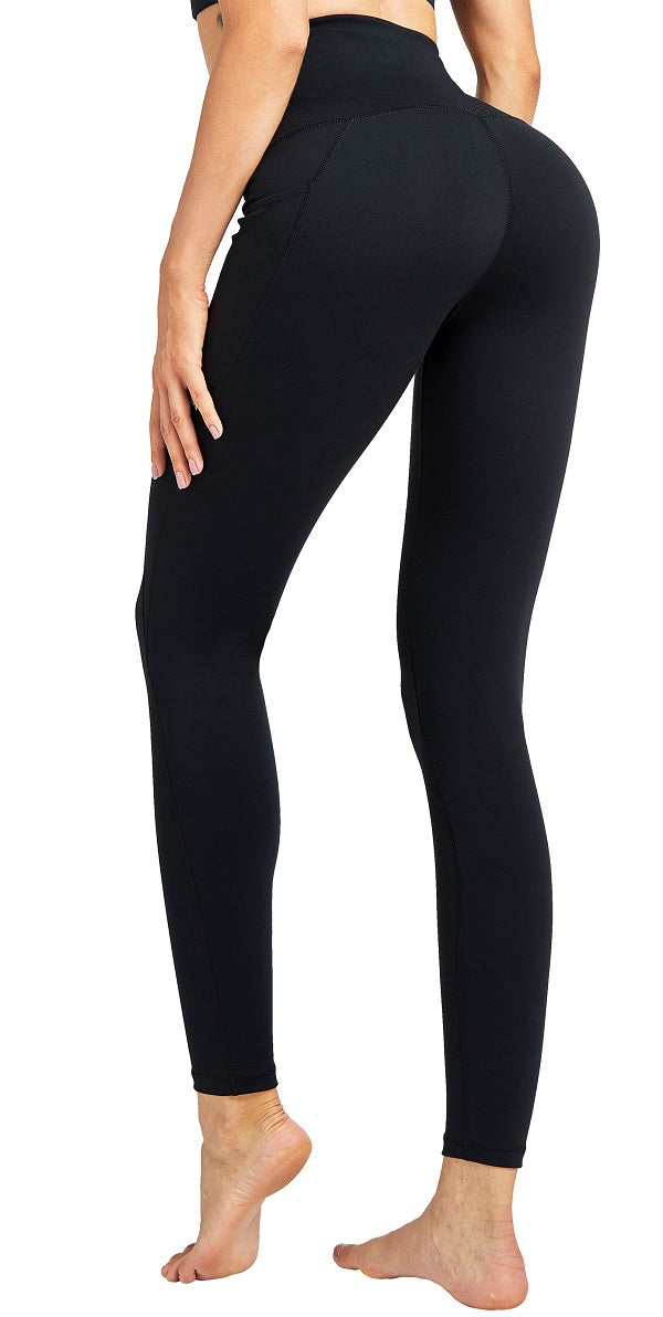 COOLOMG High Waisted Yoga Pants for Women with Side Pockets - Black WP002BK | Perfect for Workouts, Running & Lounge Wear