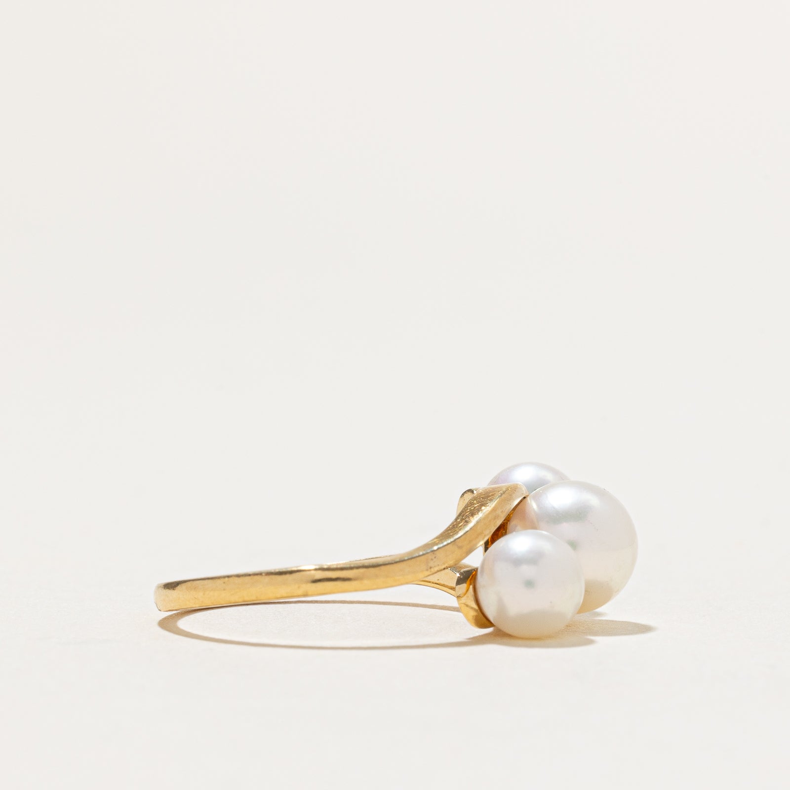 Three Stone Pearl Bypass Ring - Size 5.5 | Elegant Pearl Jewelry for Women, Perfect for Weddings, Anniversaries & Special Occasions