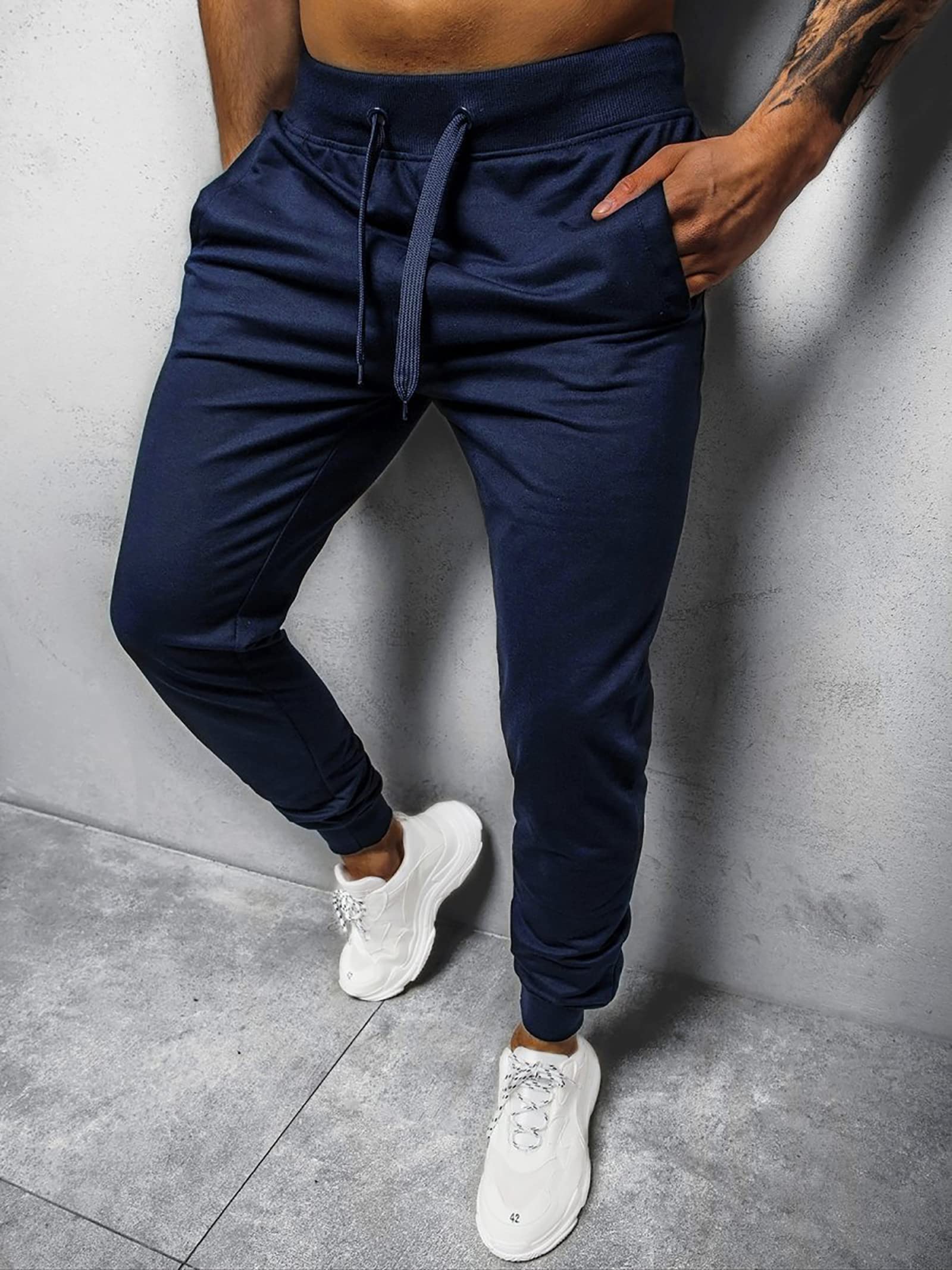 Men's Cotton Stretch Jogging Pants with Drawstring & Pockets - Breathable Athletic Running Pants for Gym, Workout, Casual Wear & Lounge