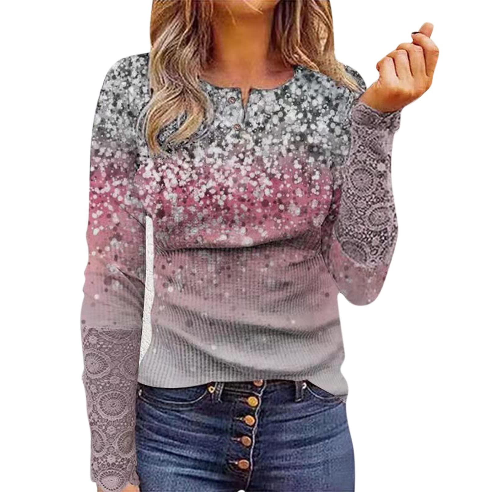 Women's Oversized Long Sleeve Lace Tunic Blouse with Front Buttons - Elegant O-Neck Top for Casual Wear, Office & Special Occasions