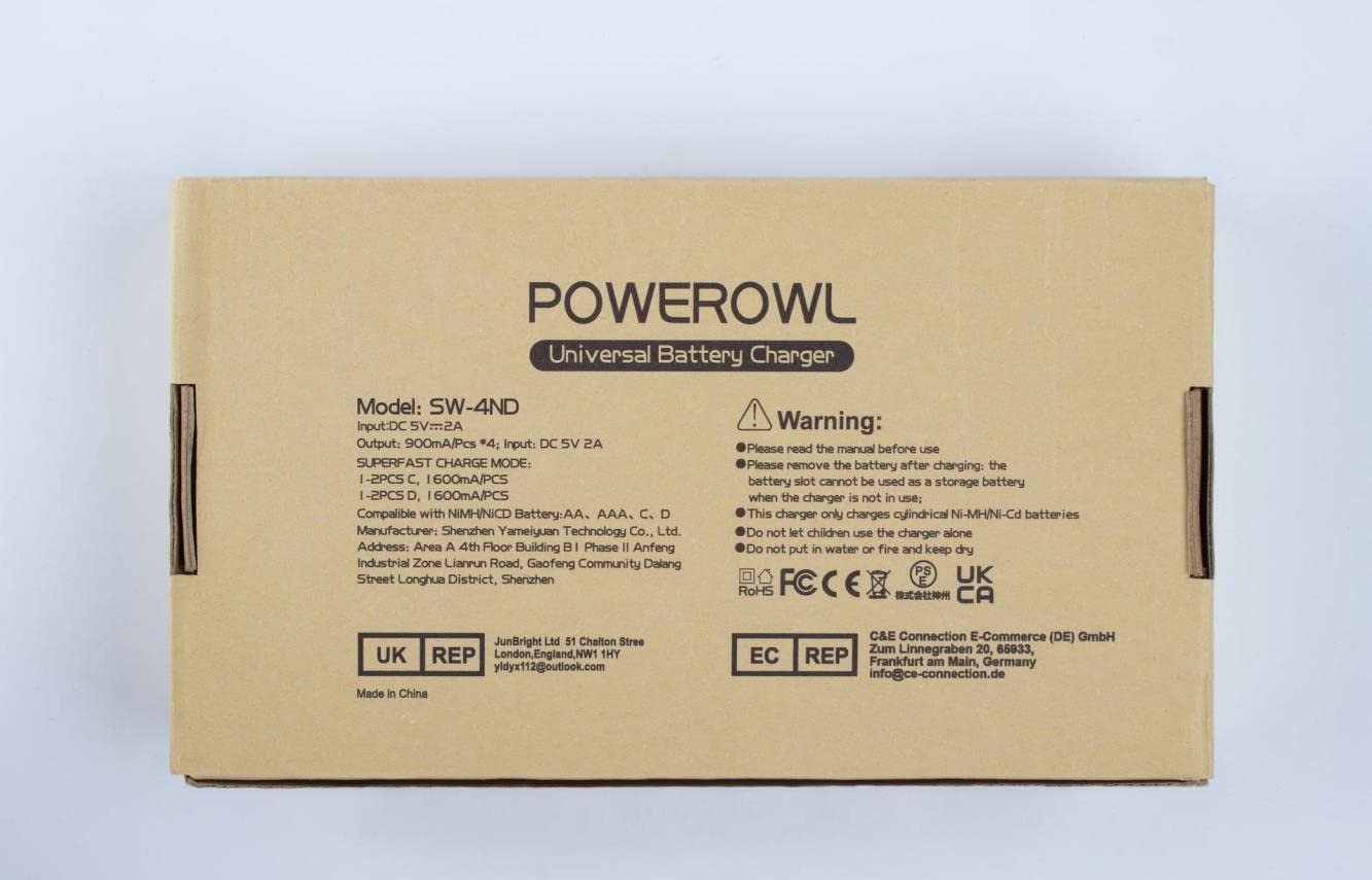 POWEROWL 4-Pack 2800mAh Rechargeable AA Batteries with Charger - High Capacity NiMH Double A Batteries for Xbox Controller, Wireless Mouse, Flashlight & Digital Cameras - Low Self Discharge for Long-Lasting Power