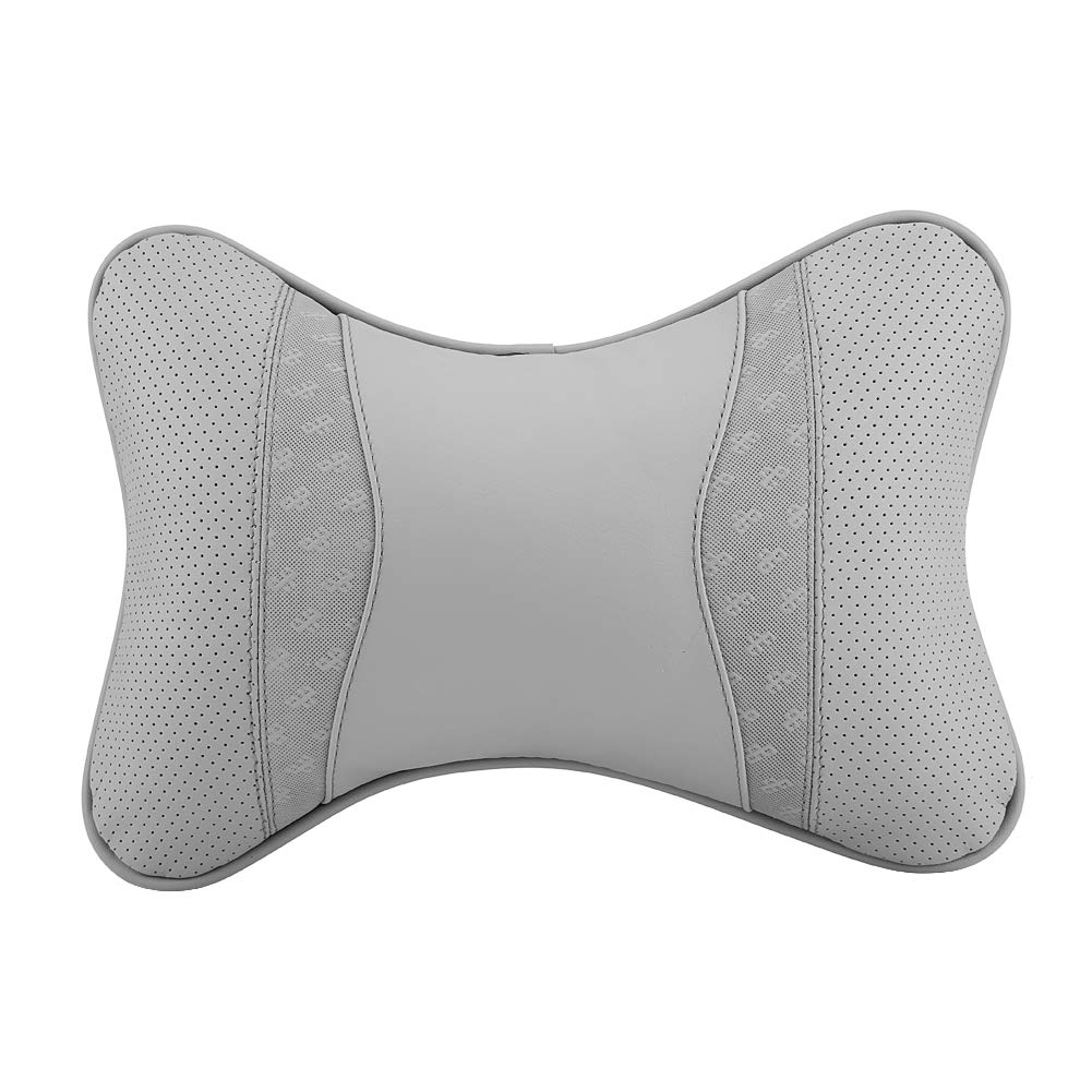 Premium Car Neck Pillow - Memory Foam Headrest Cushion for Neck Support & Pain Relief - Comfortable Leather Car Seat Accessory (Gray) - Perfect for Long Drives, Road Trips & Commuting