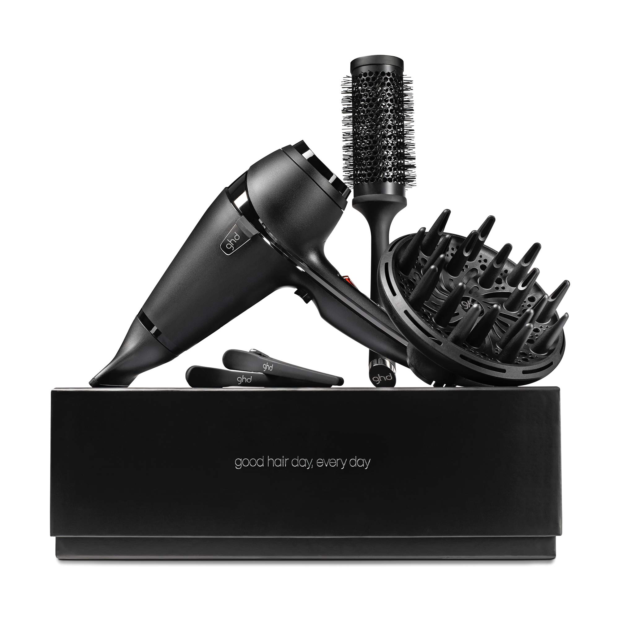 ghd Glide Hot Brush - Professional Hair Styling Tool for Smooth & Shiny Hair (Black) | Air Hair Drying Kit with Ionic Hair Dryer (Black) | Perfect for Salon-Quality Blowouts at Home & Travel Styling