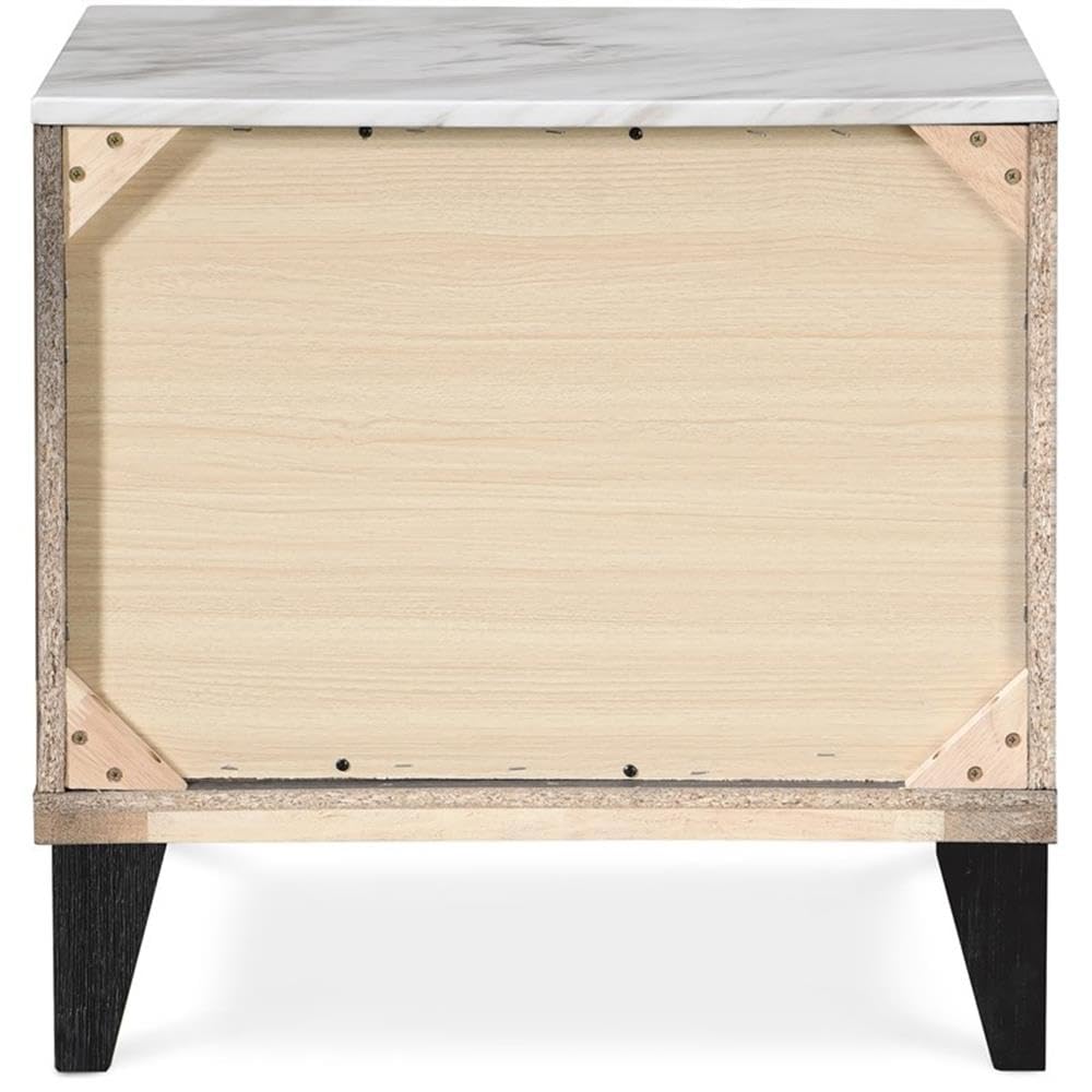 Modern Side Table with 2 Drawers - Marble Top Nightstand for Bedroom, Living Room & Office - Gray Bedside Storage Furniture with Drawers for Home Decor