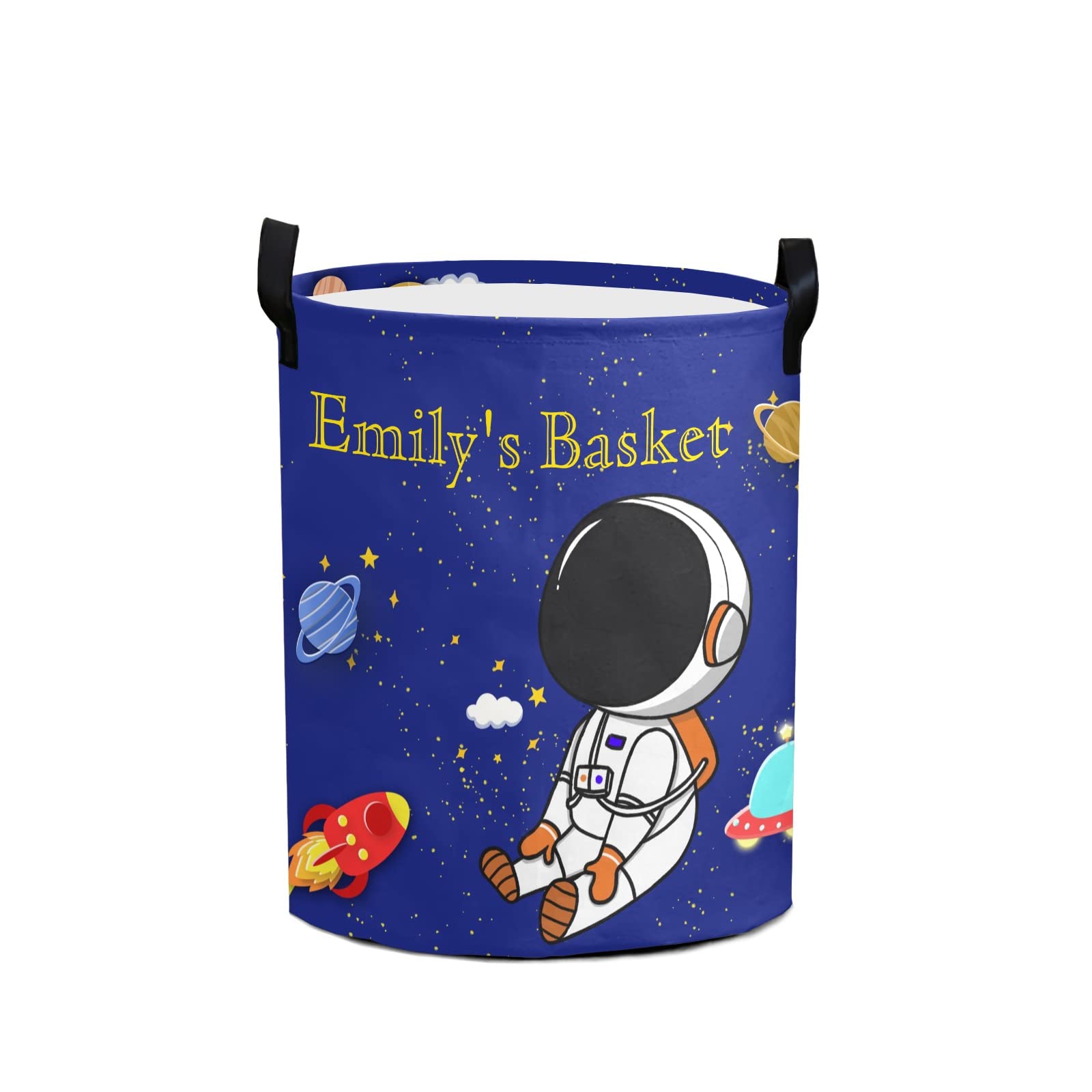 Personalized Rocket Astronaut Laundry Hamper - Custom Waterproof Collapsible Drawstring Storage Basket with Handle for Clothes & Toys (50x36cm) | Perfect for Kids' Room, Nursery, Dorm & Space-Themed Decor