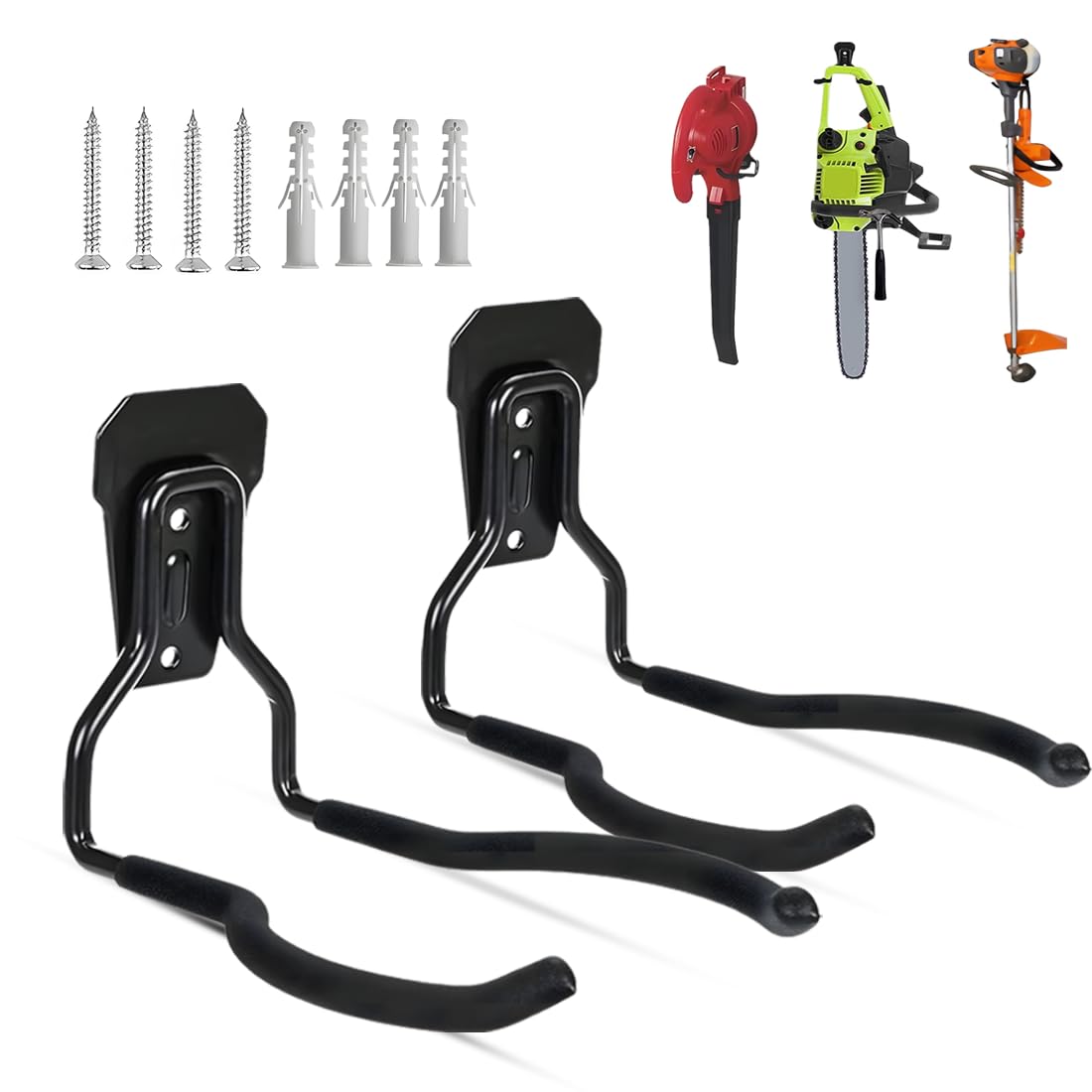 HiNADA Heavy Duty Garage Wall Hooks - 2 Pack, Garden Tool Hangers for Lawn Trimmers, Power Tools & Clothes Organizers - Perfect for Garage Storage, Workshop & Outdoor Tool Organization