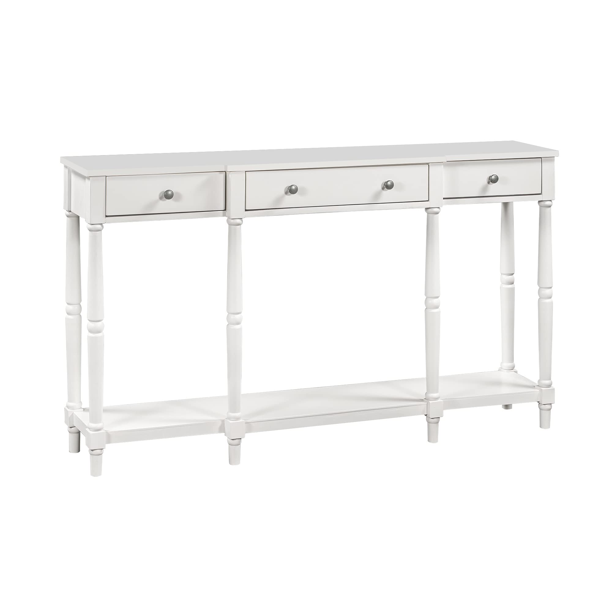 Solid Wood Console Table Sofa Table - Classic Entryway Table with Storage Shelf & Drawer - Narrow Accent Table Furniture for Living Room, Hallway, Bedroom (White)