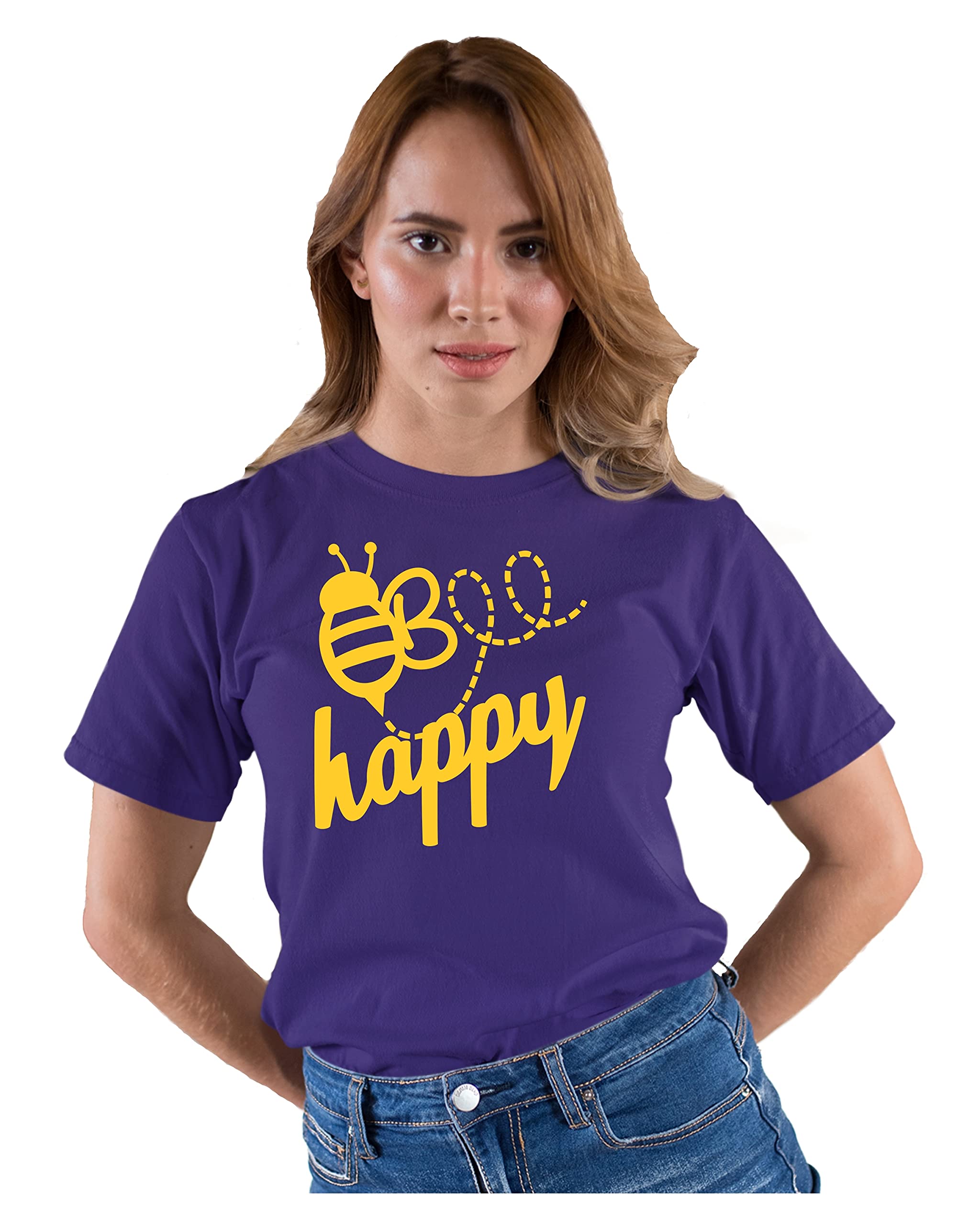 Go All Out Adult Bee Happy T-Shirt - Funny Cute Bee Graphic Tee for Men & Women - Perfect for Beekeepers, Gardeners, and Nature Lovers