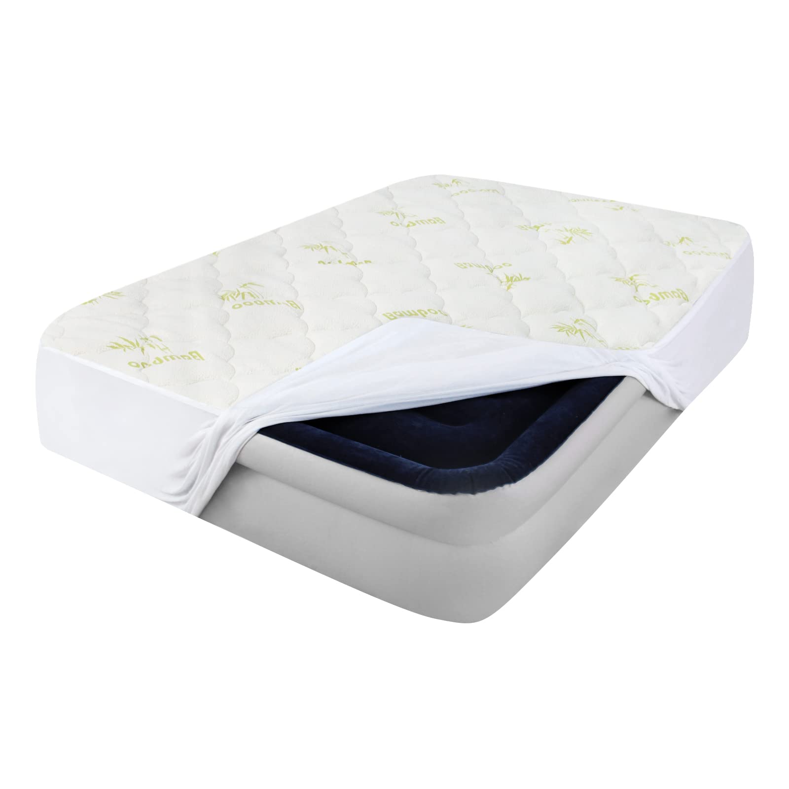 Queen Size Bamboo Viscose Mattress Topper - Soft, Breathable & Noiseless Air Mattress Cover for Camping, Stretches up to 18