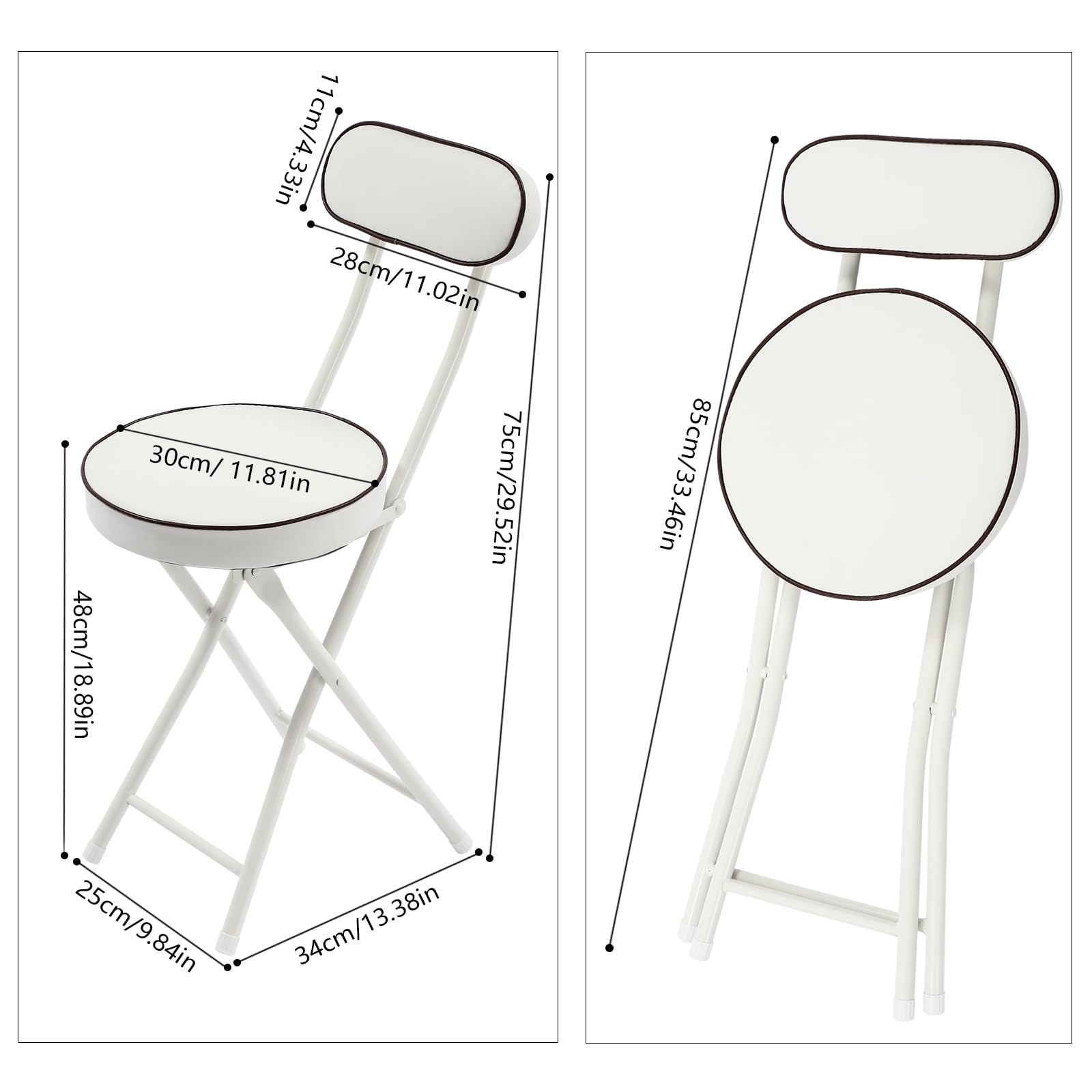 LOYALHEARTDY 4-Pack Folding Stool with Cushioned Seat & Back Support - 18.9 Inch Portable Bar Stool for Camping, Kitchen, Home, Office (White) | Perfect for Outdoor Picnics, Small Spaces & Extra Seating