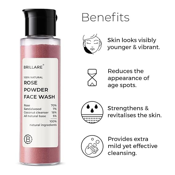 Rose & Sandalwood Coconut Face Wash Powder - 100% Natural Anti-Aging Formula for Hydration & Wrinkle Reduction (30g) | Gentle Daily Cleanser for Mature & Dry Skin | Perfect for Morning & Night Skincare Routine