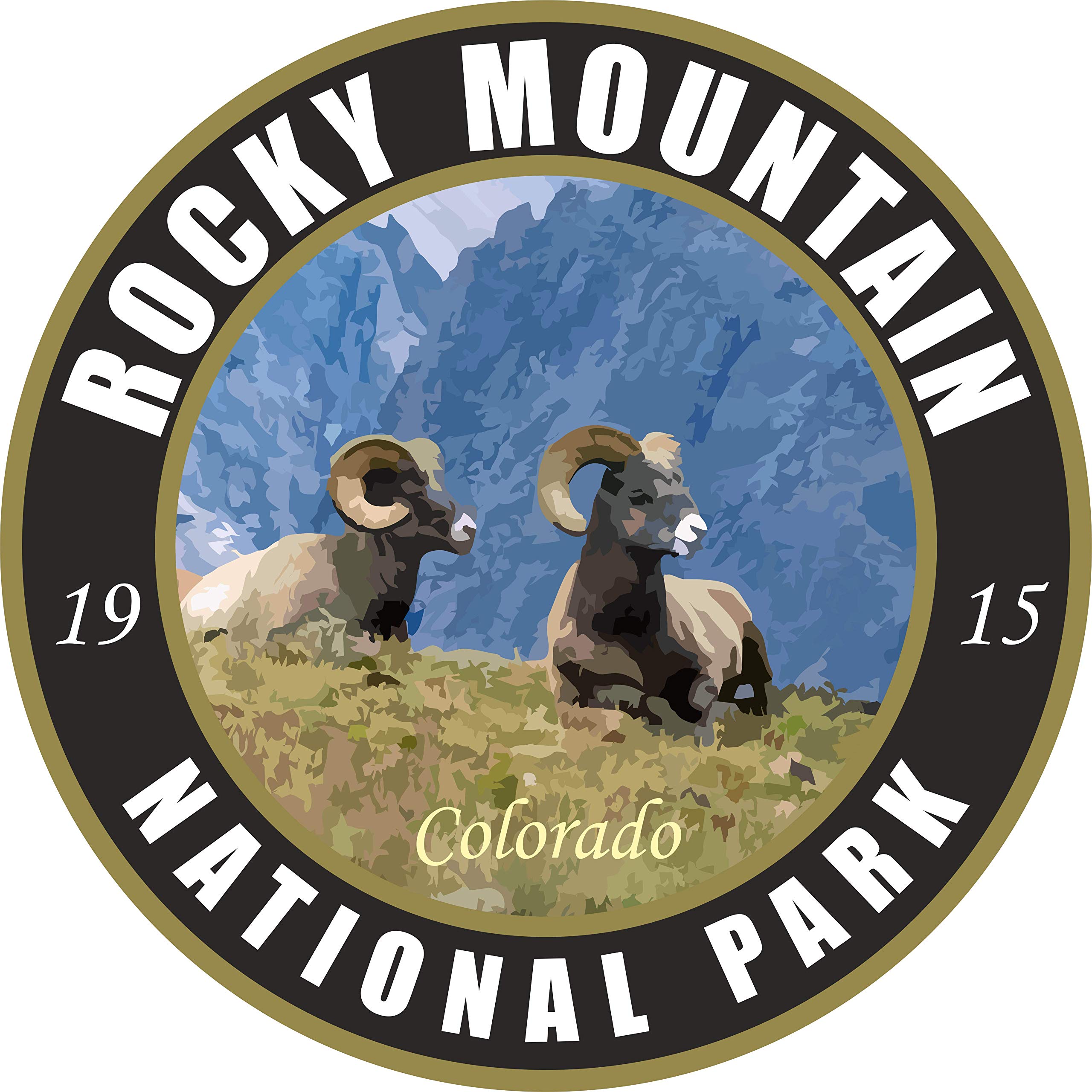 Rocky Mountain National Park Vinyl Sticker - Waterproof Black Round Decal for RV, Trailer, Car & Luggage | Perfect for Hiking, Camping & Outdoor Adventures | Wilderness Nature Travel Gift