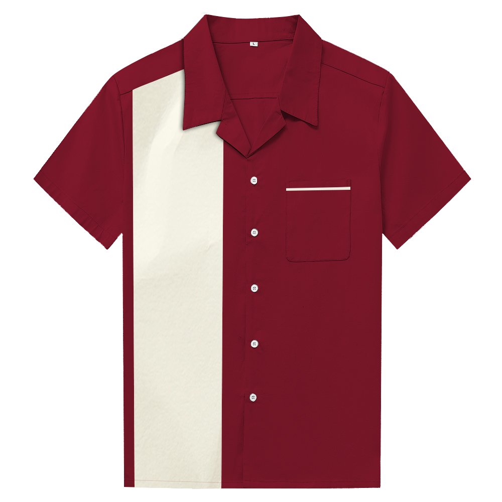 Vintage 1950s Rockabilly Style Men's Short Sleeve Button-Down Shirt - Cotton Bowling Shirt for Casual Wear & Retro Fashion - Perfect for Rockabilly Events, 50s Themed Parties, and Everyday Vintage Style