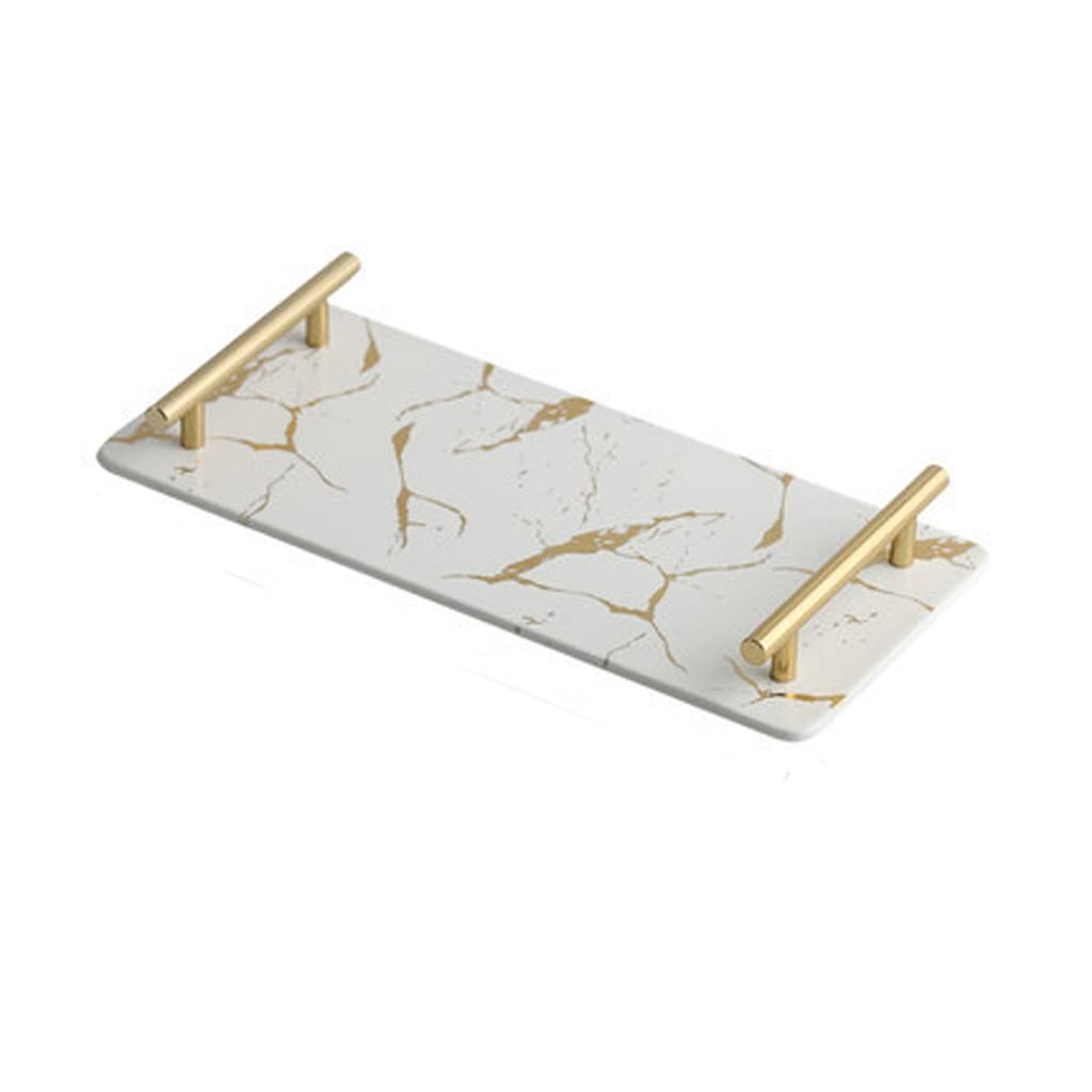 Golden Marble Ceramic Tray - Decorative Glazed Jewelry & Skincare Organizer Plate - 14