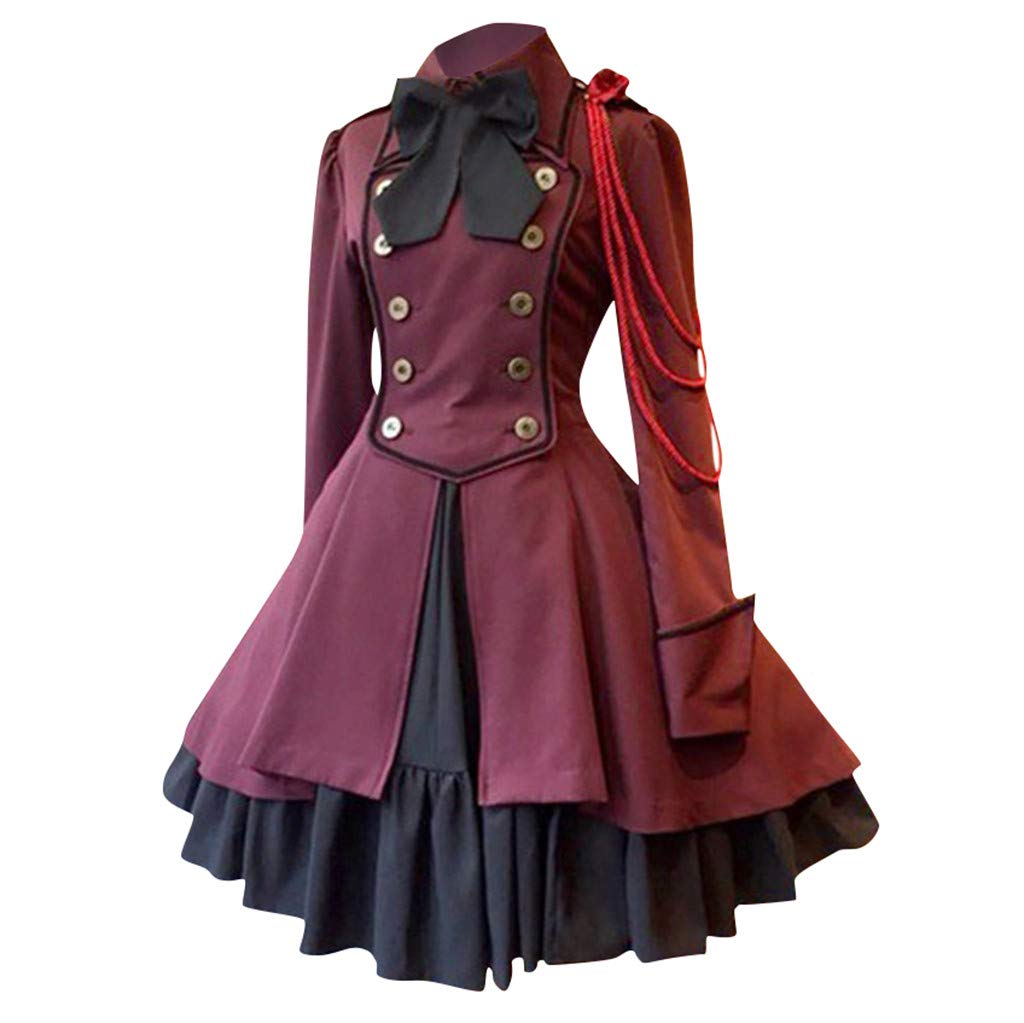 Gothic Lolita Dress for Women - Vintage Bow & Ruffle Steampunk Long Sleeve Renaissance Costume | Perfect for Cosplay, Halloween, Anime Conventions & Victorian Themed Parties