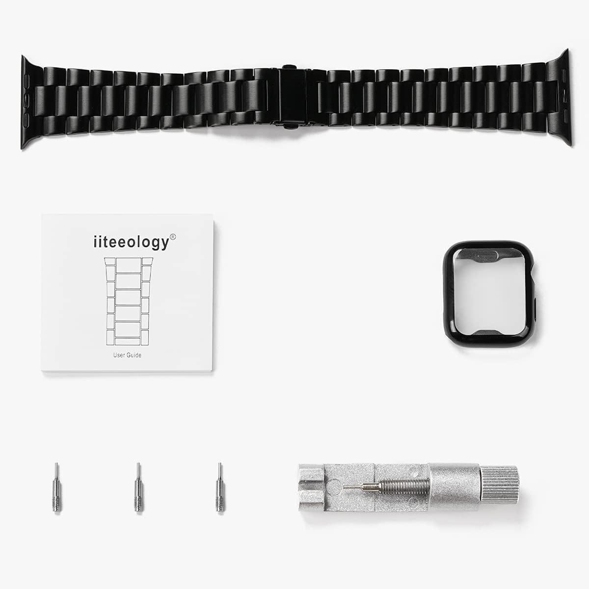 Premium Stainless Steel Apple Watch Band 40mm Compatible with Series 6/5/4/SE - Elegant Black Metal Bracelet with Screen Protector Case for Women | Perfect for Work, Gym & Everyday Wear
