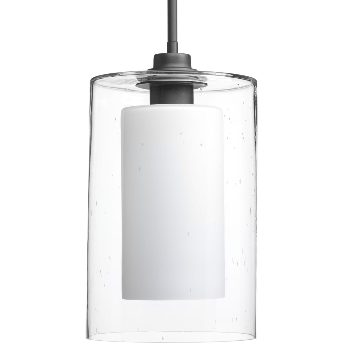 Double Glass One Light Etched White Inside Seeded Glass Pendant Light Fixture - Vintage Industrial Style for Kitchen Island, Dining Room & Bar Lighting