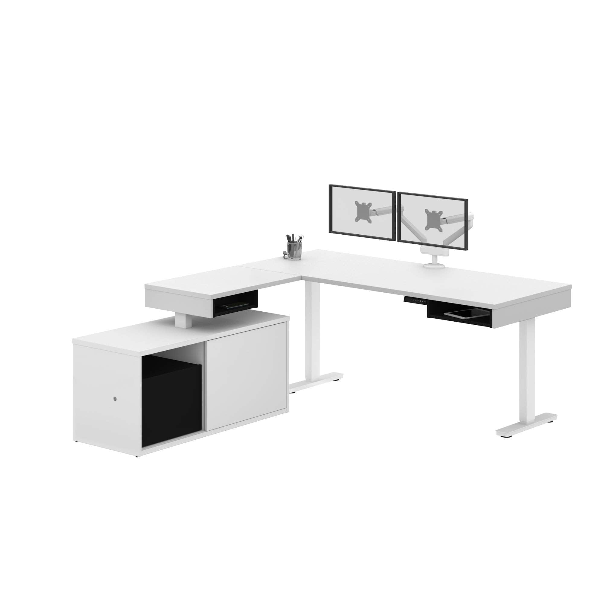 Ergonomic L-Shaped Standing Desk with Built-in Credenza & Dual Monitor Arm - 2 Color Options for Home & Office Workspace