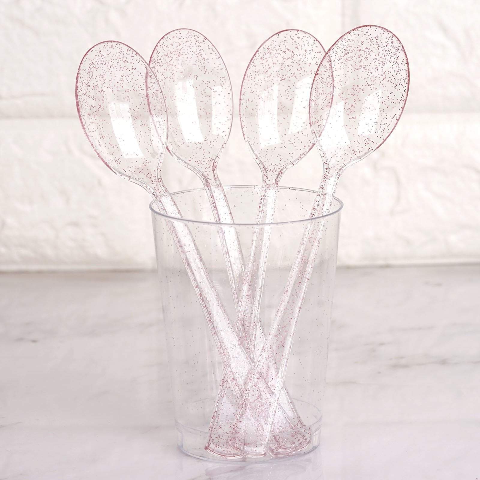 25-Piece Glitter Disposable Dinner Spoons - Elegant Plastic Cutlery for Parties, Weddings, and Special Events