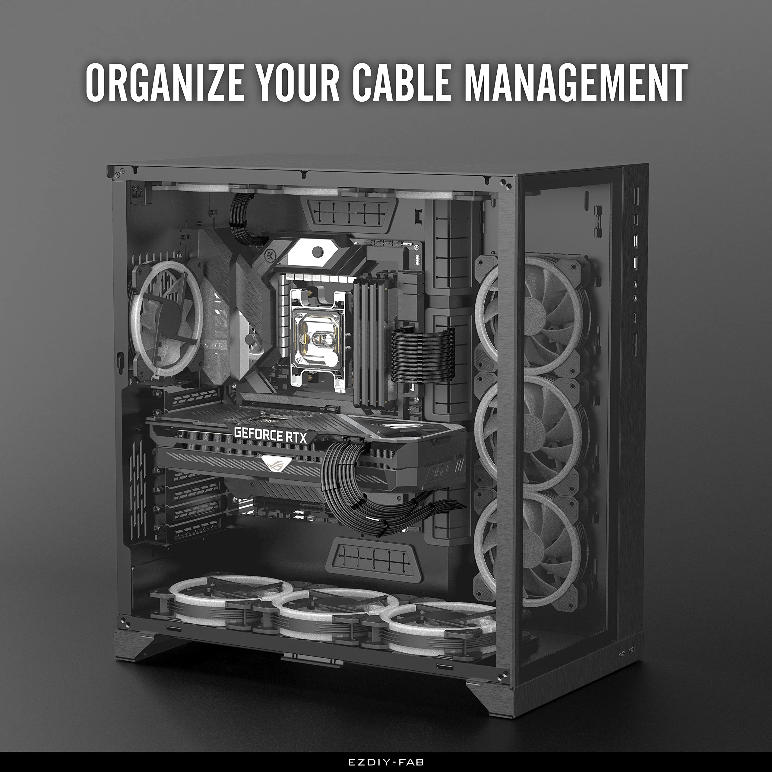 EZDIY-FAB Premium PSU Cable Extension Kit - 16 AWG Sleeved Cables (24-PIN, 8-PIN, 6-PIN, 4+4-PIN) with Cable Combs - Black | Custom Power Supply Upgrade for Gaming PC, Workstation & Custom Builds