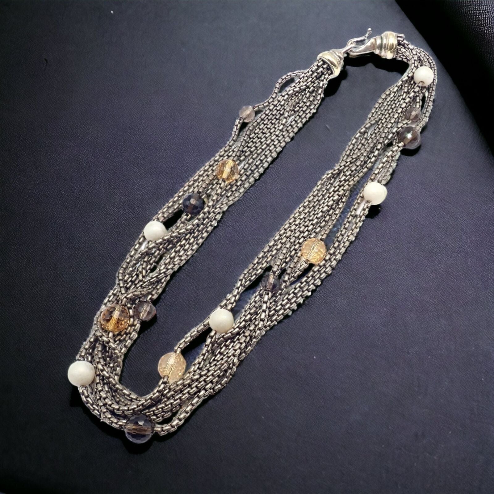 David Yurman DY 18k Yellow Gold & Sterling Silver 8-Strand Box Chain Necklace for Women - Elegant Layered Jewelry for Everyday Wear, Date Nights & Special Occasions