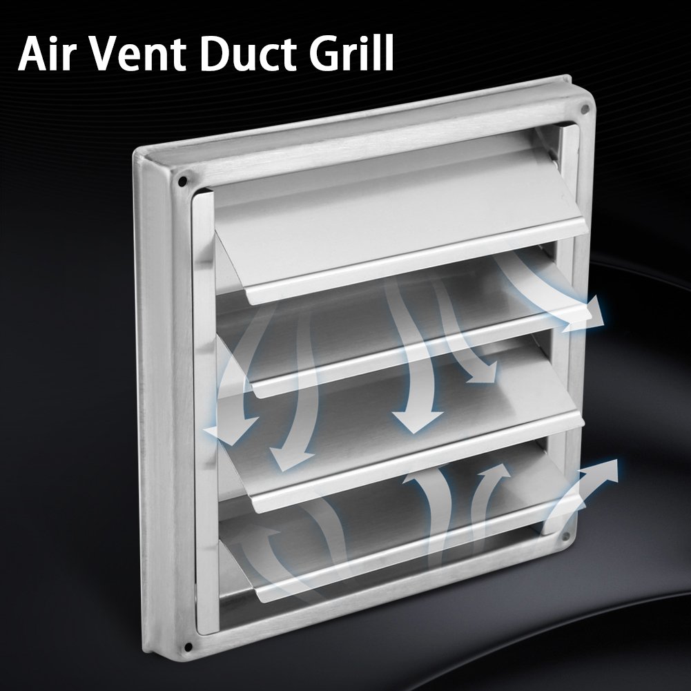 Stainless Steel Air Vent Grill Cover 100mm - Wall Mounted Ventilation Grille for Bathroom, Office & Kitchen - Durable Metal Air Vent Cover for Home & Commercial Use