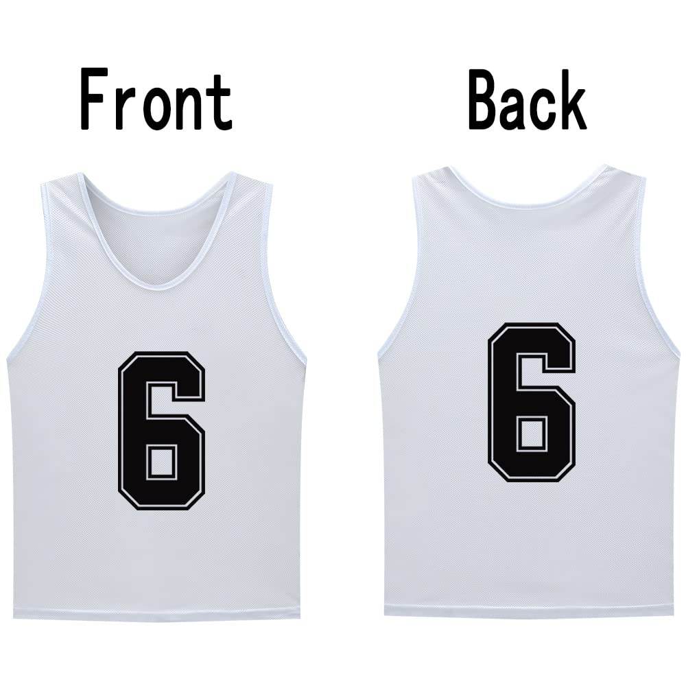 12-Pack Numbered Soccer Training Bibs (1-12) for Kids, Youth & Adults - Reversible Basketball Jerseys for Sports Practice, Team Games & School PE Classes