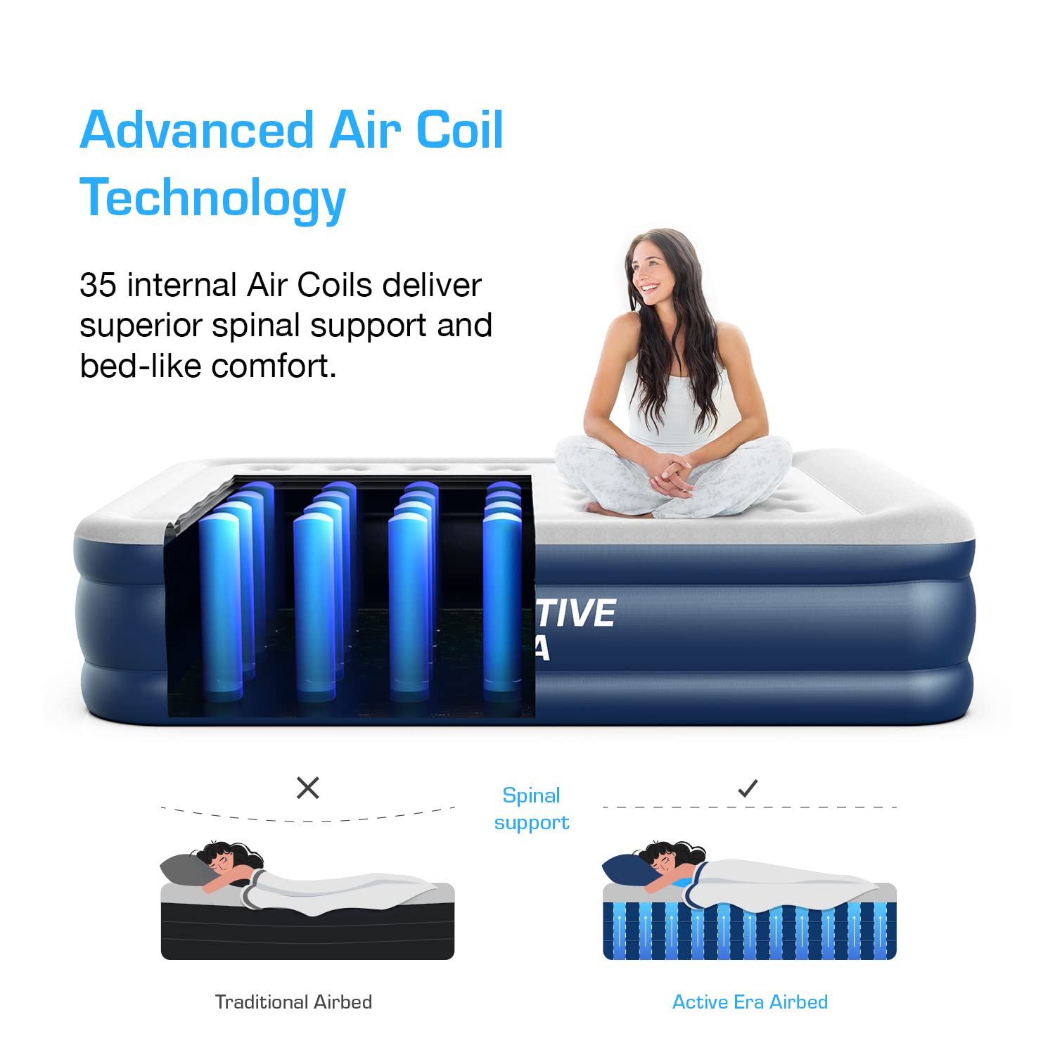 Active Era Premium King Size Air Mattress with Built-in Electric Pump & Integrated Pillow - Inflatable Guest Bed for Home, Camping & Travel Comfort