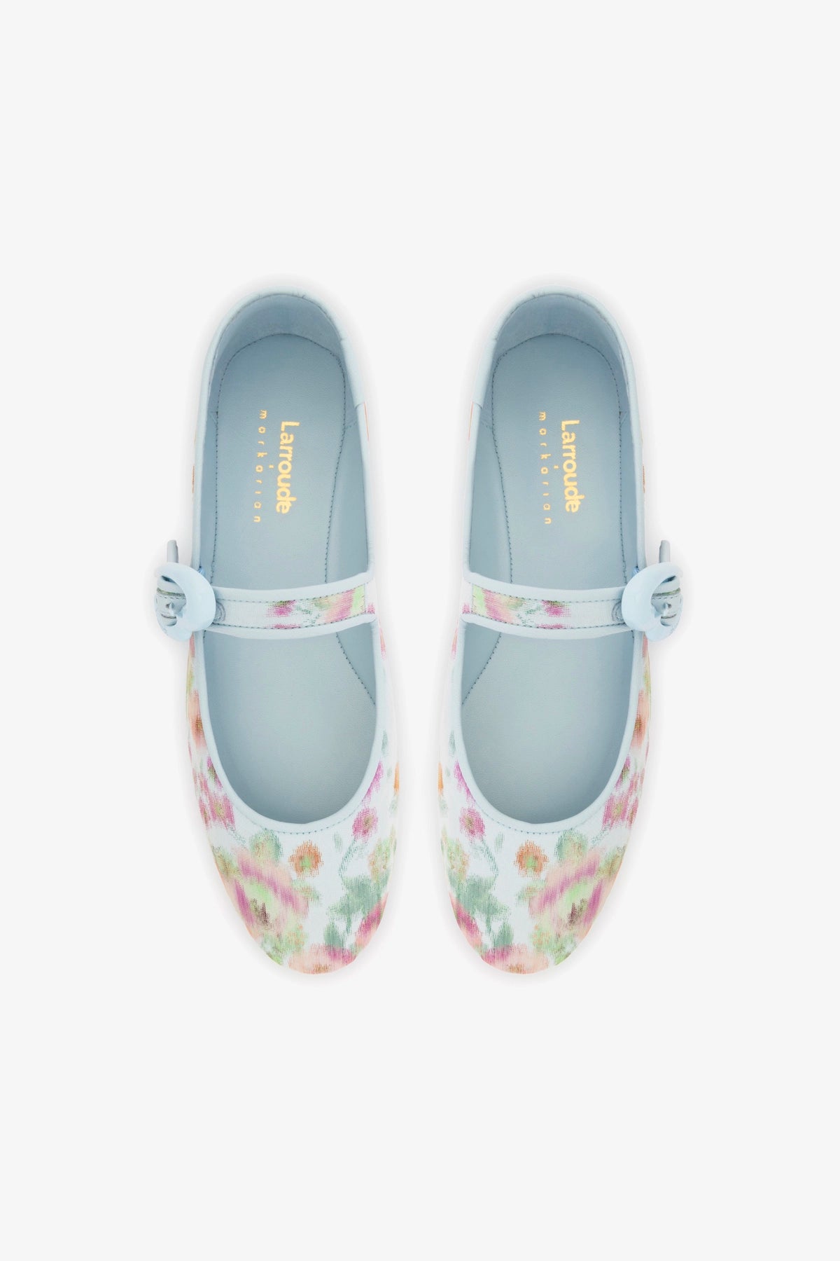Larroudé x Markarian Verona Ballet Flats - Apple Blue Floral Ikat Design | Women's Comfortable Slip-On Shoes for Work, Date Night & Casual Outings