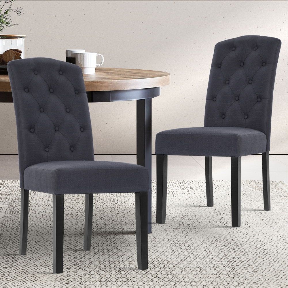 French Provincial Dining Chairs Set of 2 - Grey Fabric Padded High Back Kitchen Chairs with Pine Wood Frame - Perfect for Cafe, Breakfast Nook & Farmhouse Dining Room