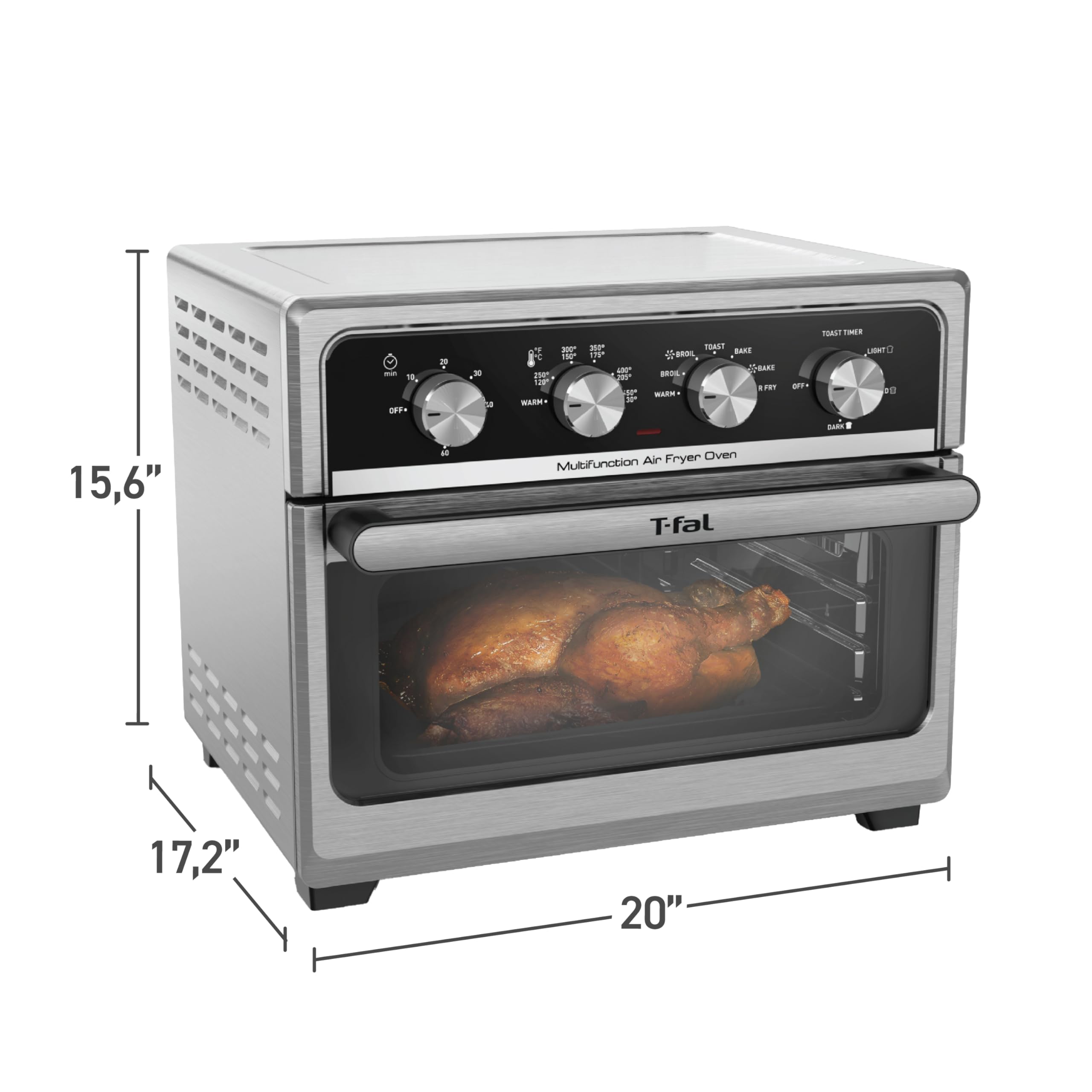 T-fal 9-in-1 Toaster Oven Air Fryer Combo - Stainless Steel Convection Countertop Oven with Fast Heat-Up, 7 lb Chicken Capacity - Toast, Bake, Air Fry, Reheat, Broil - Perfect for Small Kitchens, Dorms & Quick Meals