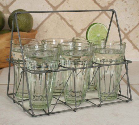 Rustic Galvanized Wire Drink Carrier with 6 Glasses (6 oz) - Perfect for Picnics, BBQs, and Outdoor Parties